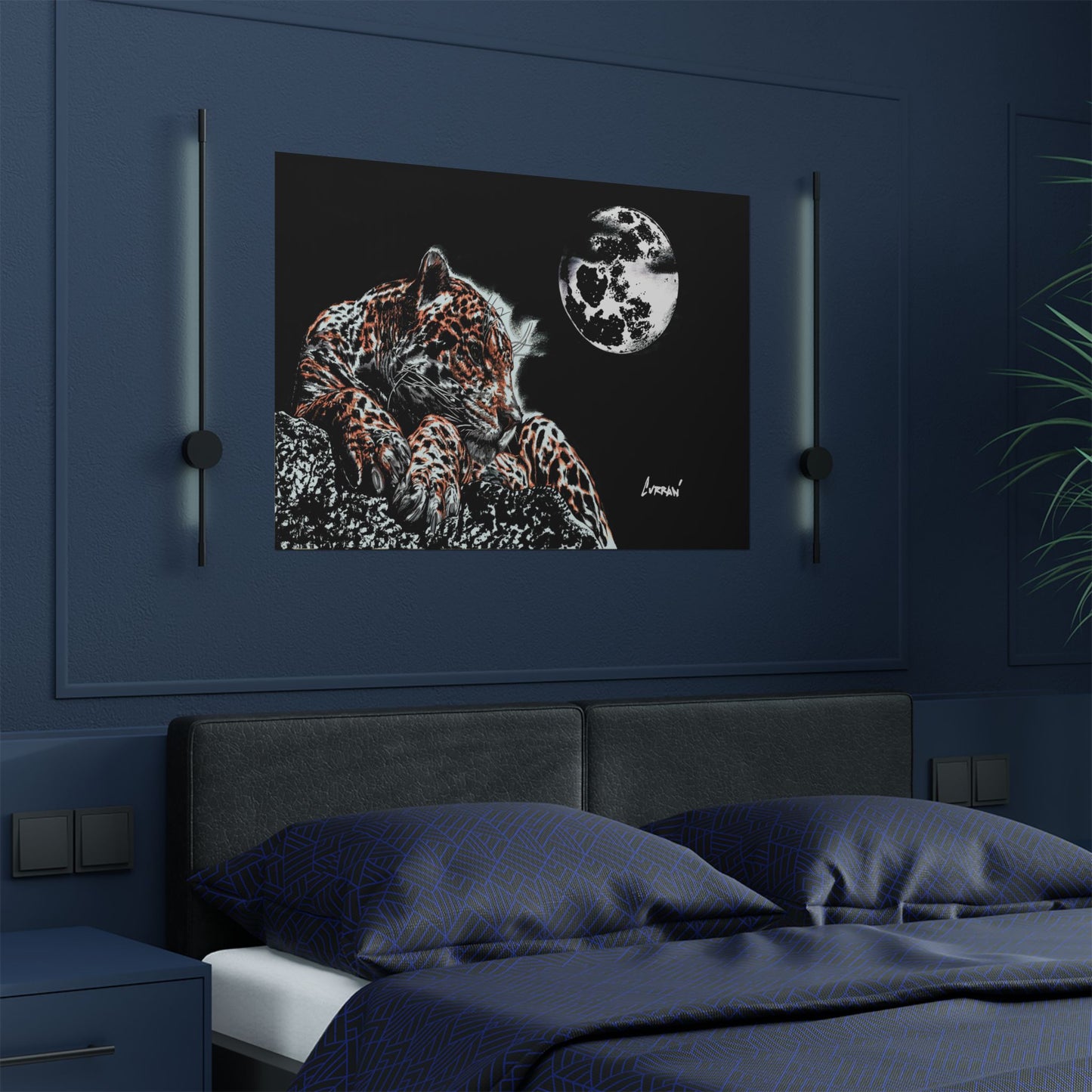 Majestic Leopard Satin Poster (300gsm) - Moonlit Wildlife Art