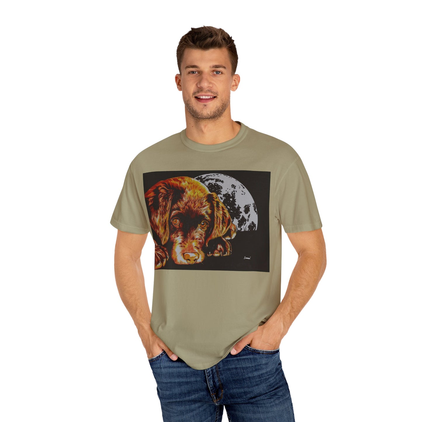 Moonlit Chocolate Lab Puppy Unisex Garment-Dyed T-Shirt