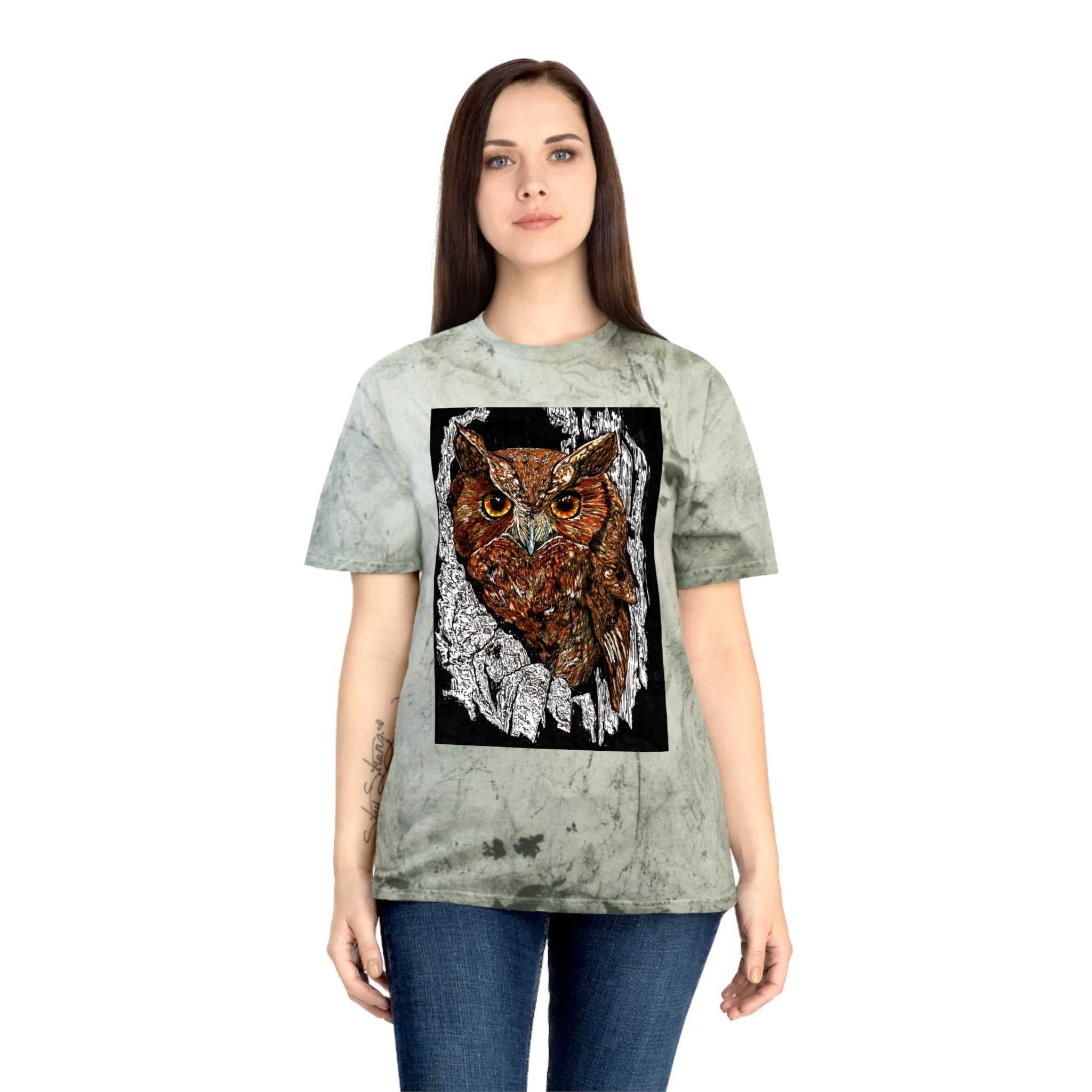 Owl in a Tree Color Blast T Shirt Original Hand Drawn Art