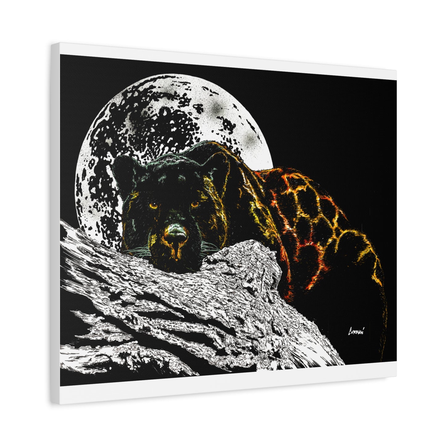 Panther in the Moonlight Print of my Original hand drawn art printed on stretched canvas of a Panther in the Moonlight