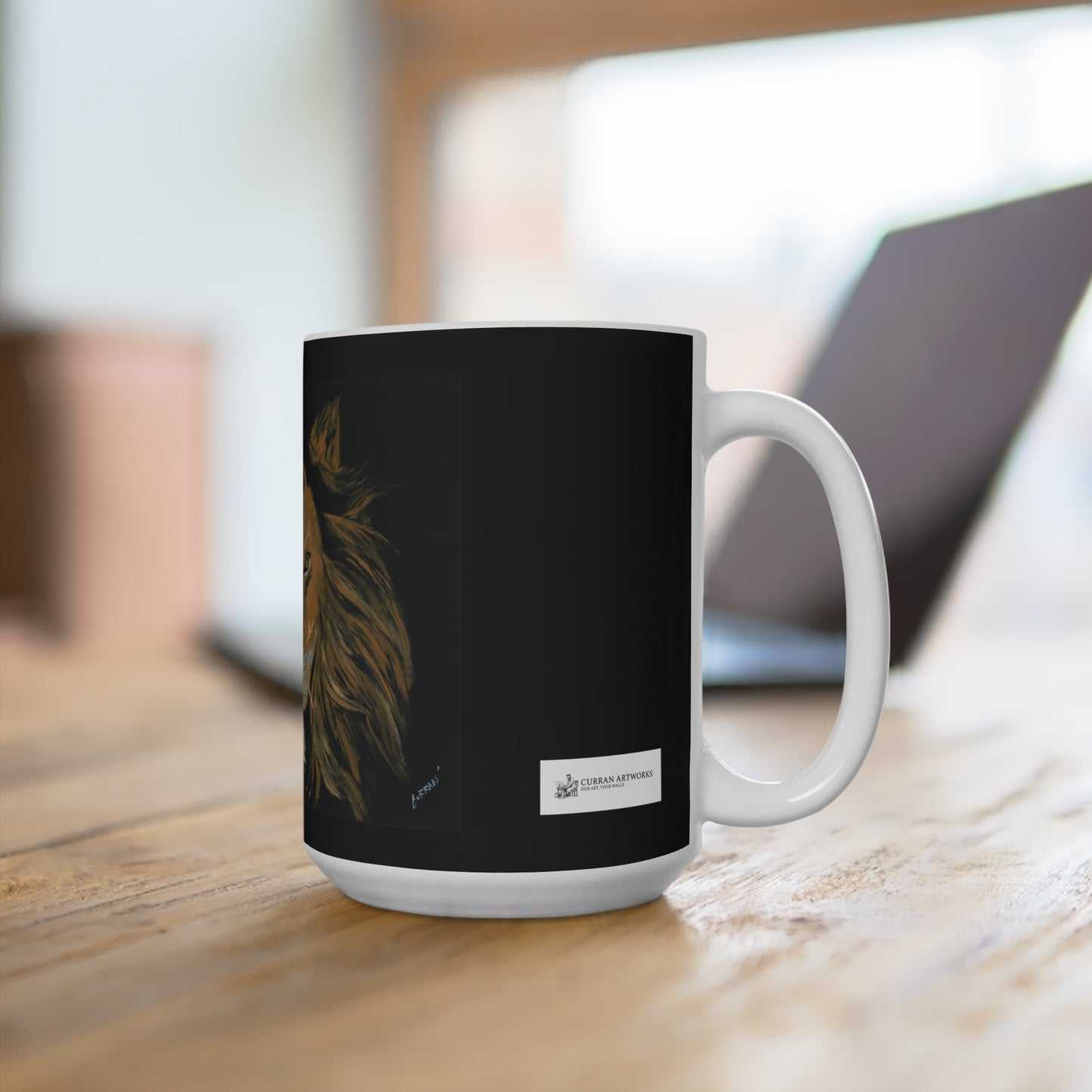 Majestic Lion Art Mug - 15oz Black Ceramic Coffee Cup