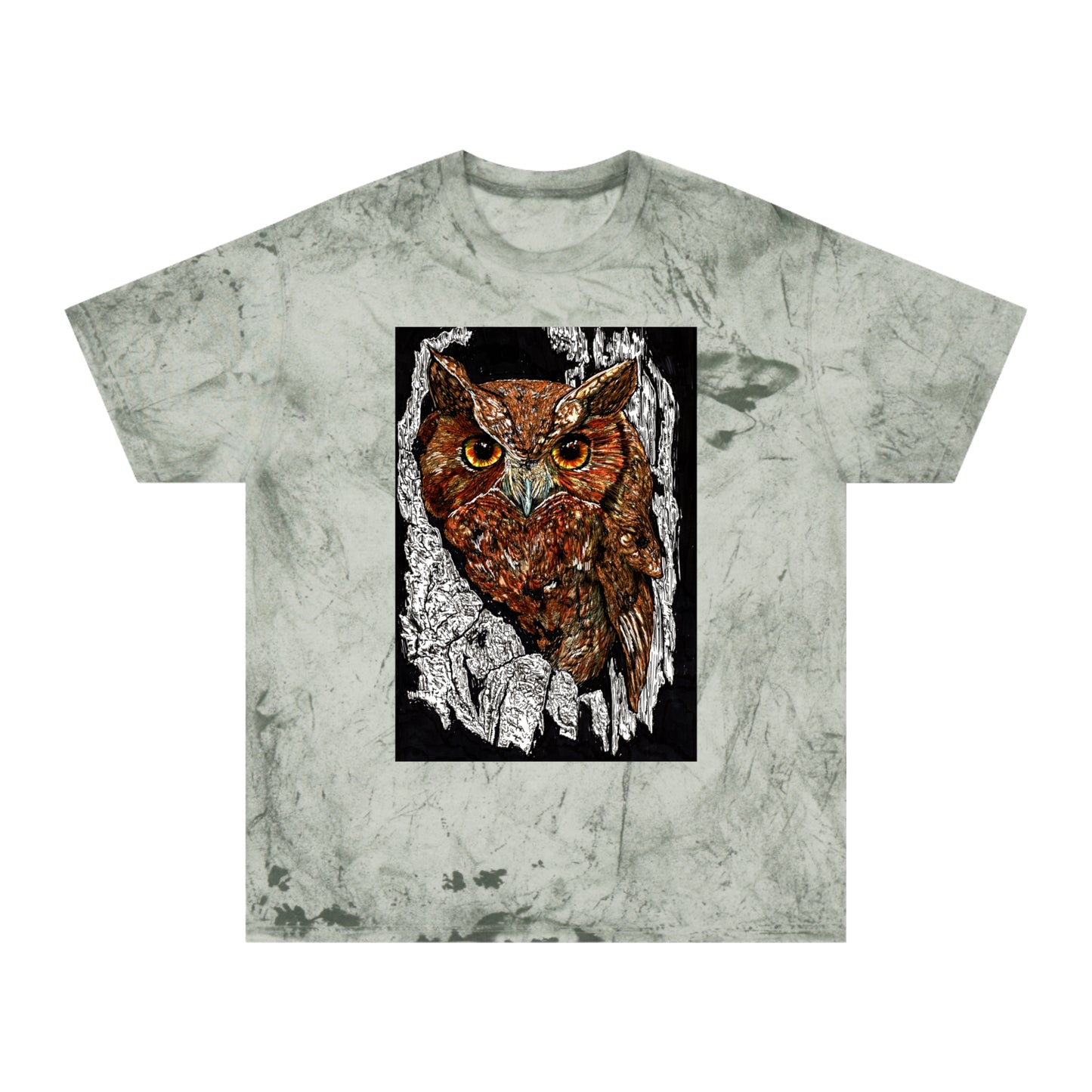 Owl in a Tree Color Blast T Shirt Original Hand Drawn Art