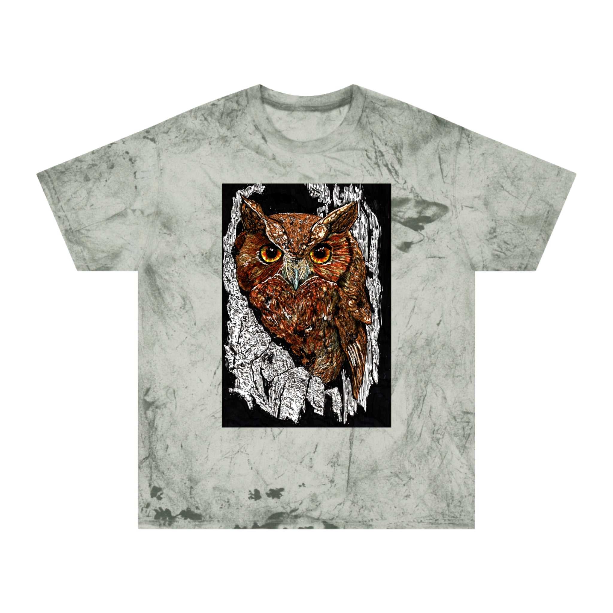Owl in a Tree Color Blast T Shirt Original Hand Drawn Art