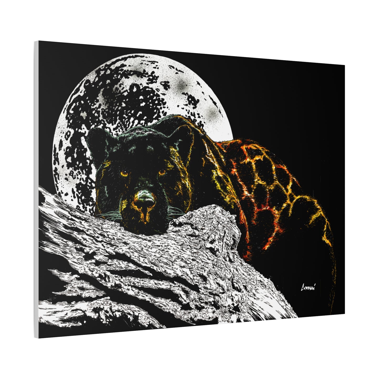 Panther in the Moonlight Print of my Original hand drawn art printed on stretched canvas of a Panther in the Moonlight