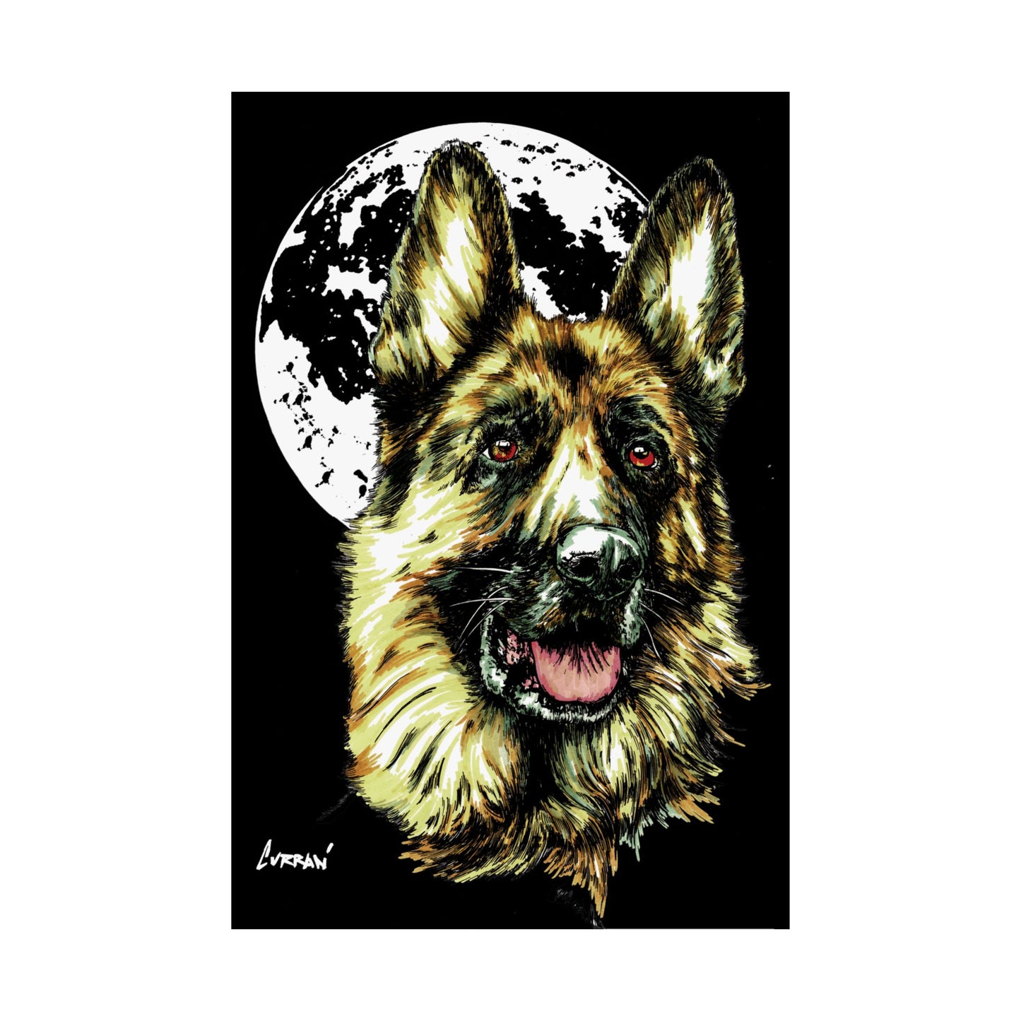 German Shepherd Moon Satin Poster - 300gsm Art Print