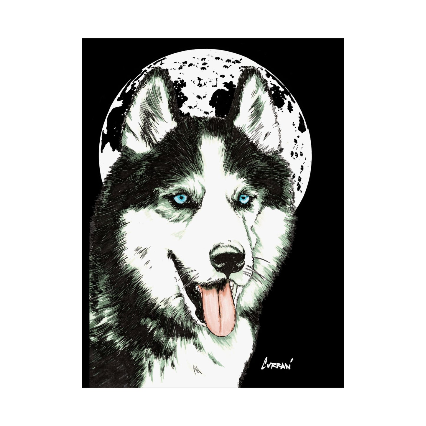 Husky Moon Satin Poster - 300gsm Art Print for Dog Lovers