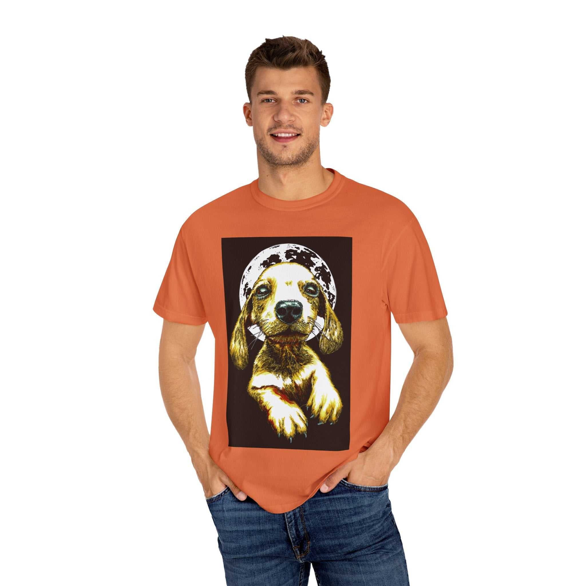 Shop our exclusive Unisex Garment-Dyed T-Shirt, Original Hand-Painted Puppy Art. Elevate your wardrobe with this unique piece!