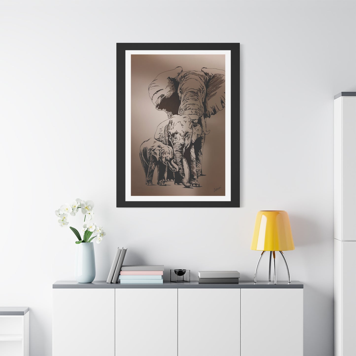 Title: Elephant Family Wall Art, Elephant Print, Wildlife Art, Hand-Drawn Elephant, Safari Wall Decor, Animal Lover Gift, Nature Art. Printed on Matte Canvas, Stretched, 1.25"