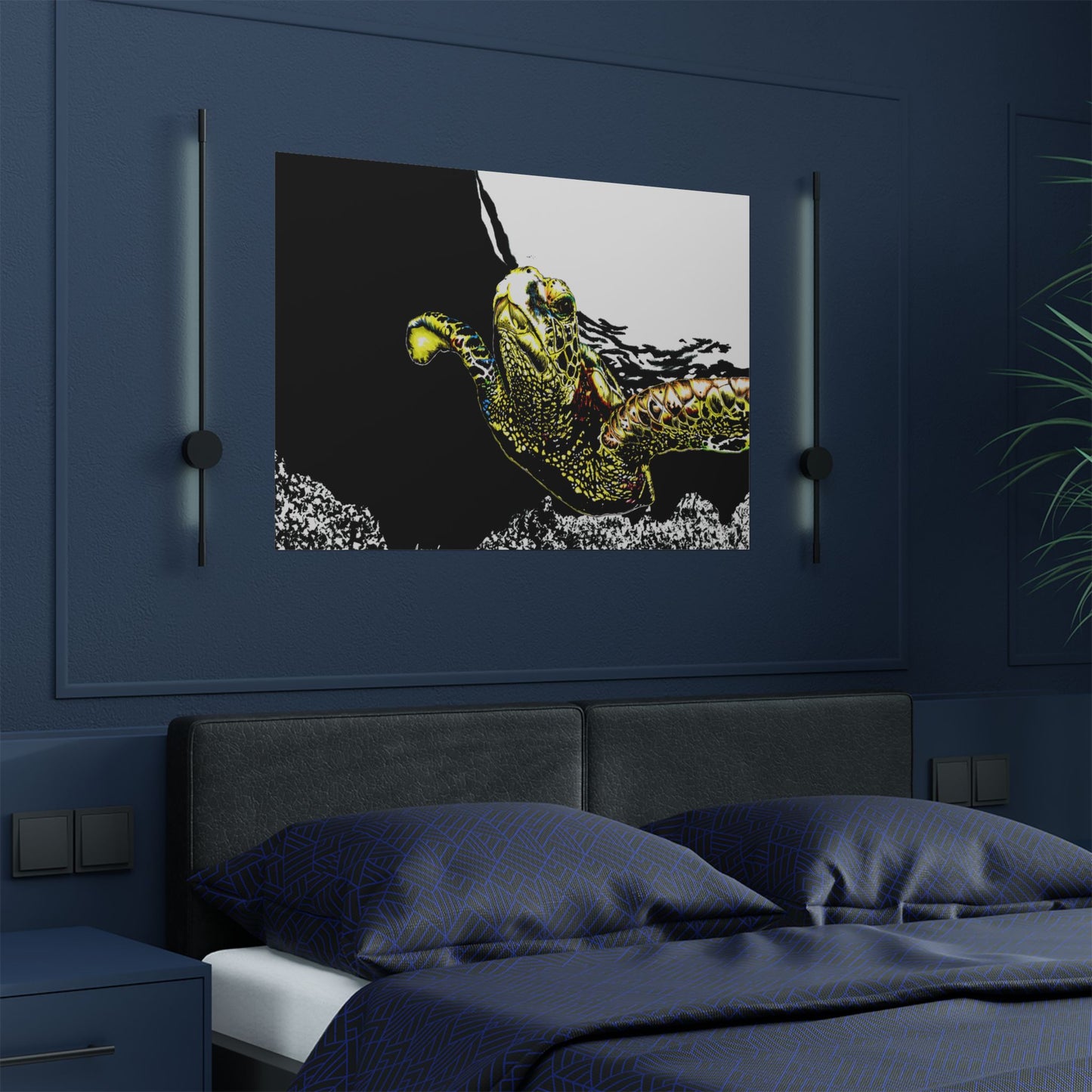 Underwater Turtle Satin Poster - Vibrant Ocean Decor for Marine Life Enthusiasts