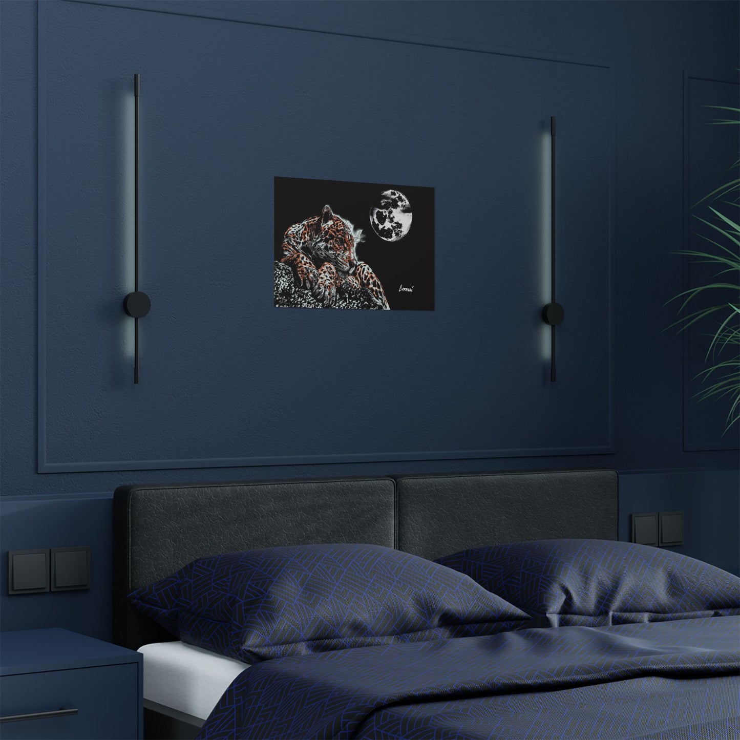 Majestic Leopard Satin Poster (300gsm) - Moonlit Wildlife Art