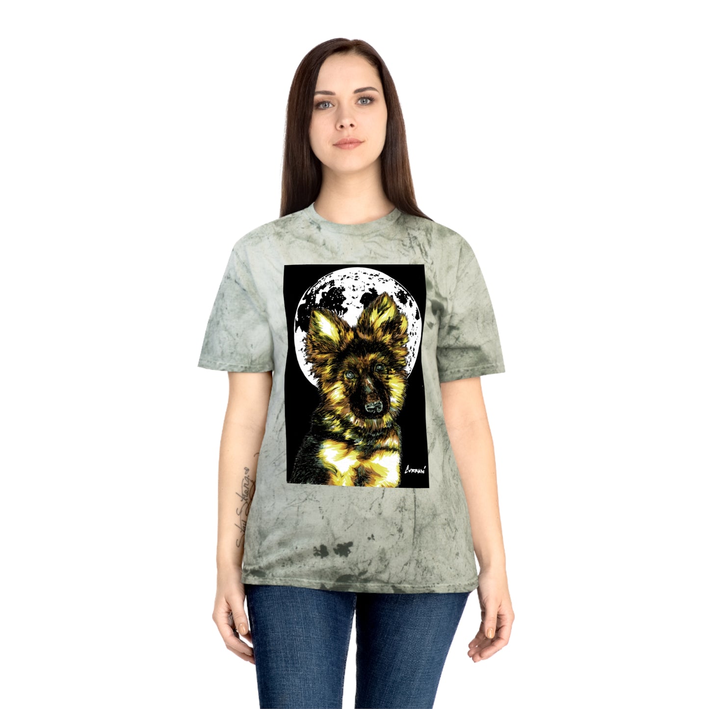 Unisex Color Blast T Shirt with Moonlit German Shepherd