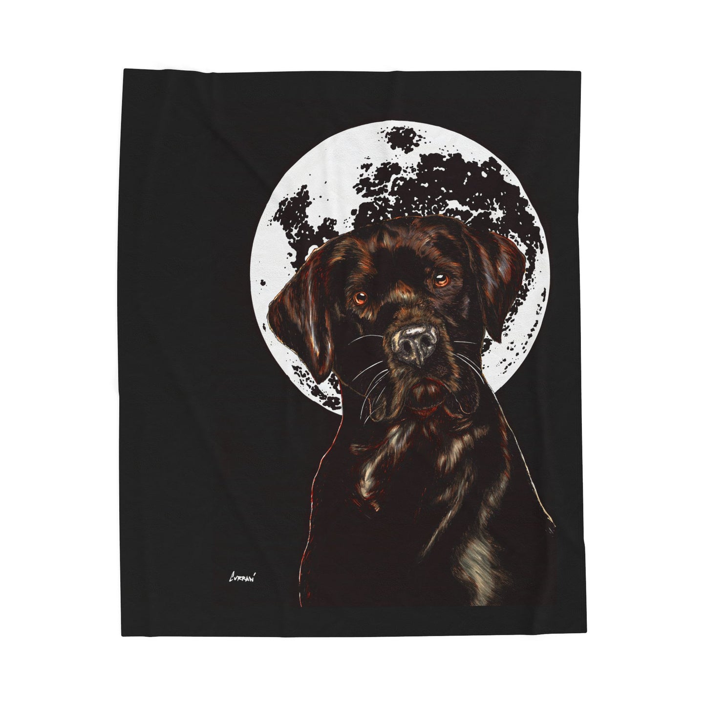 Chocolate Lab Dog Moon Velveteen Plush Blanket