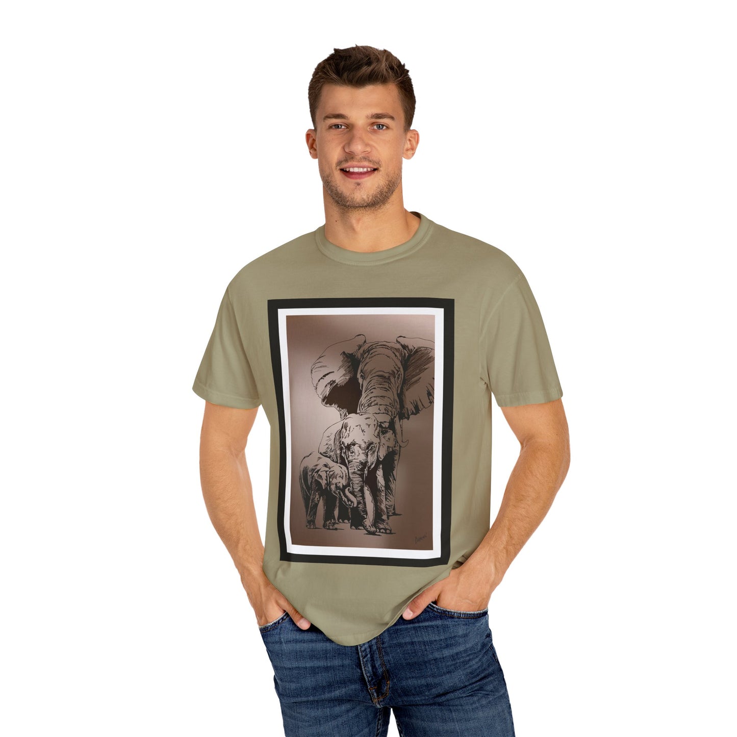 Elephant Family Garment-Dyed T-Shirt | Nature Lover's Tee