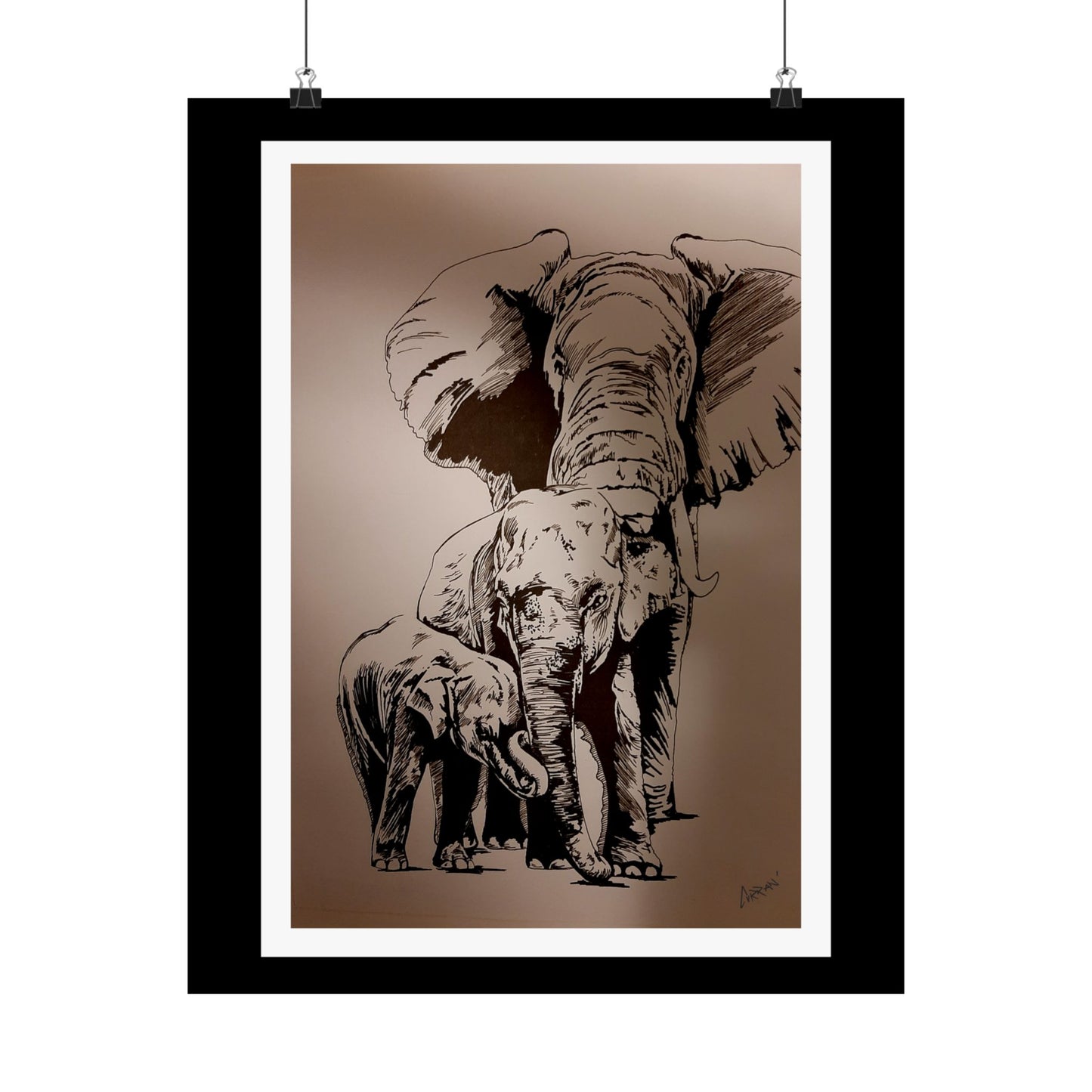 Elegant Elephant Family Satin Poster - 300gsm Art Print