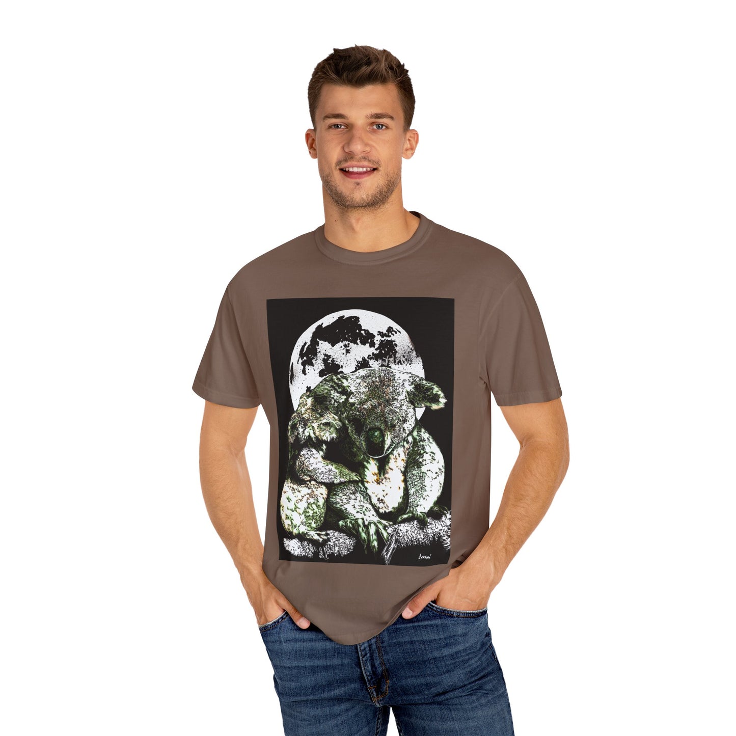 Moonlit Koala T-Shirt for Nature Lovers - Unisex Garment-Dyed Eco-Friendly Tee