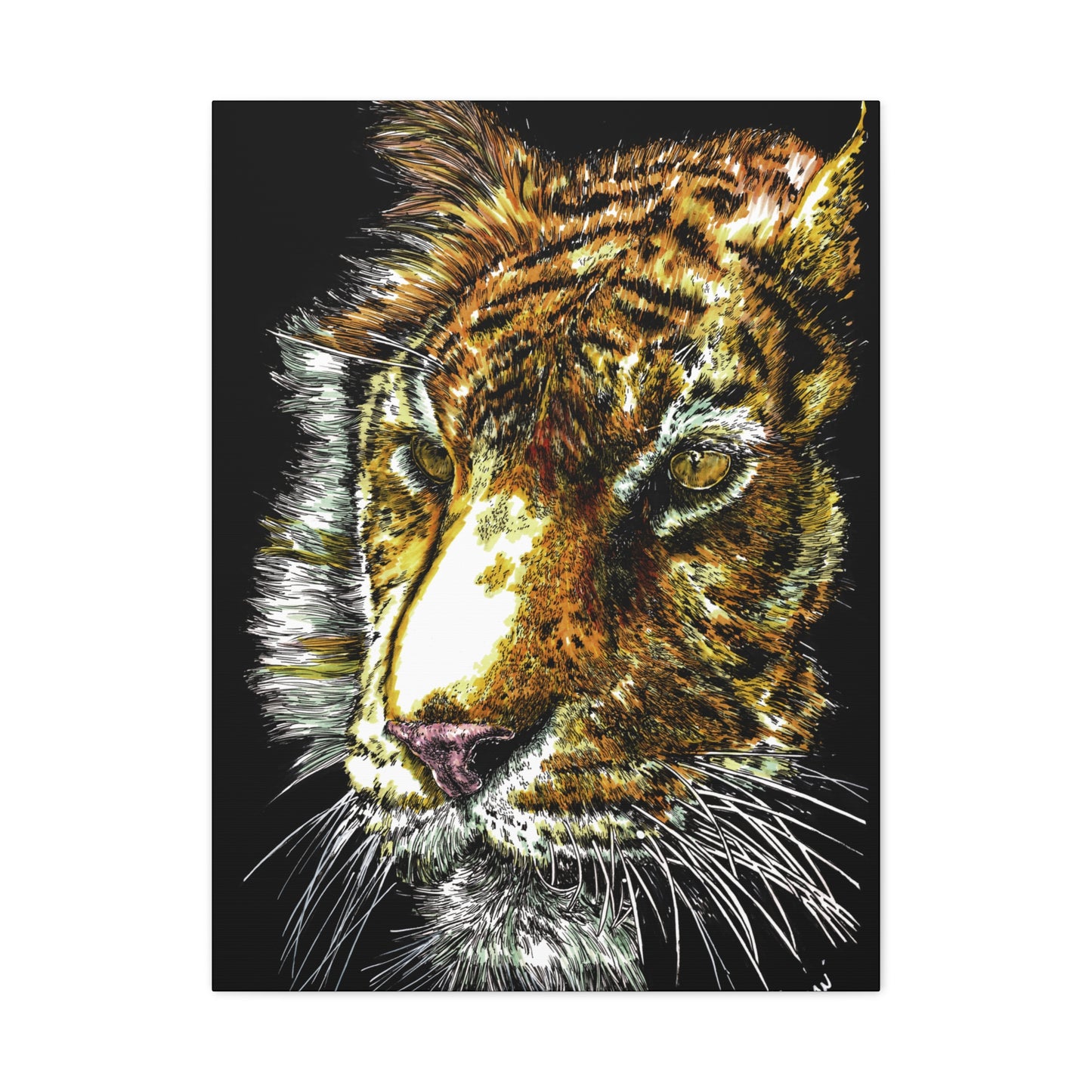 Tiger Wall Art Canvas Print of the Original, hand drawn wall art of a Tiger