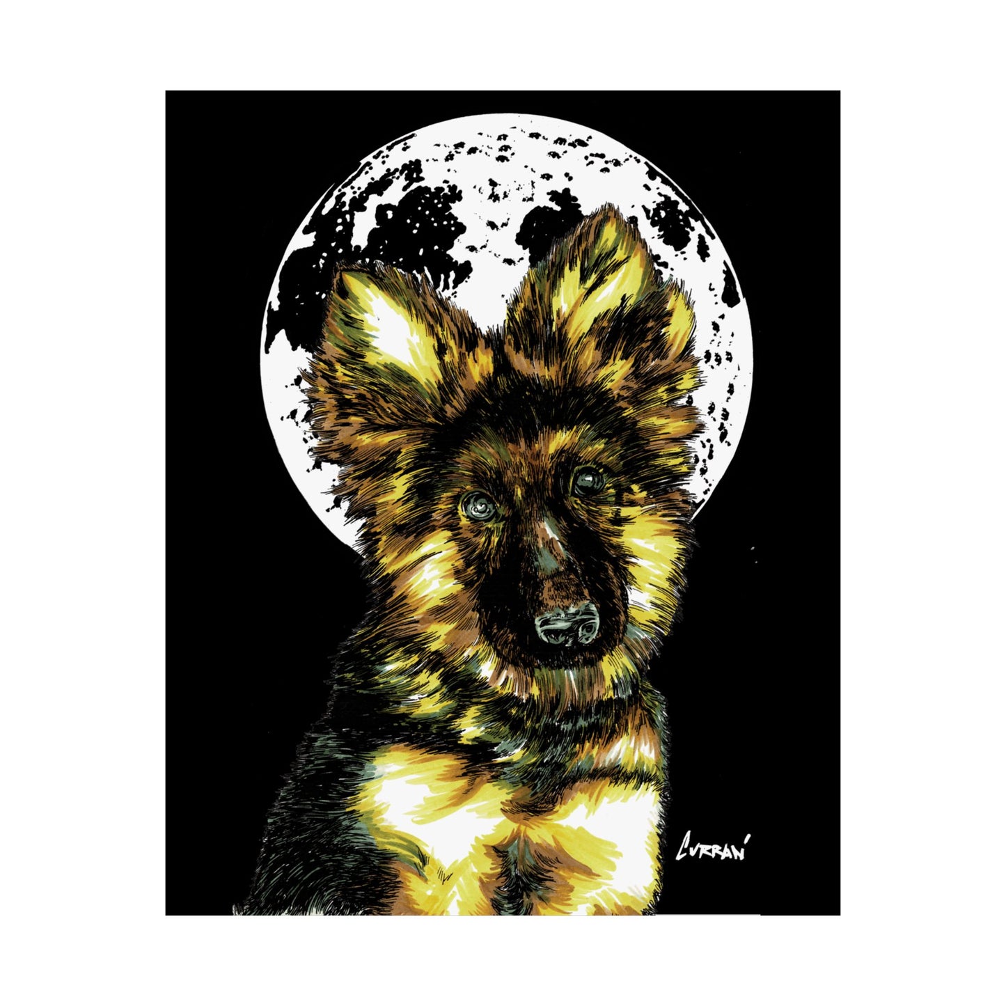 Moonlit German Shepherd Satin Poster | 300gsm Art Print for Dog Lovers