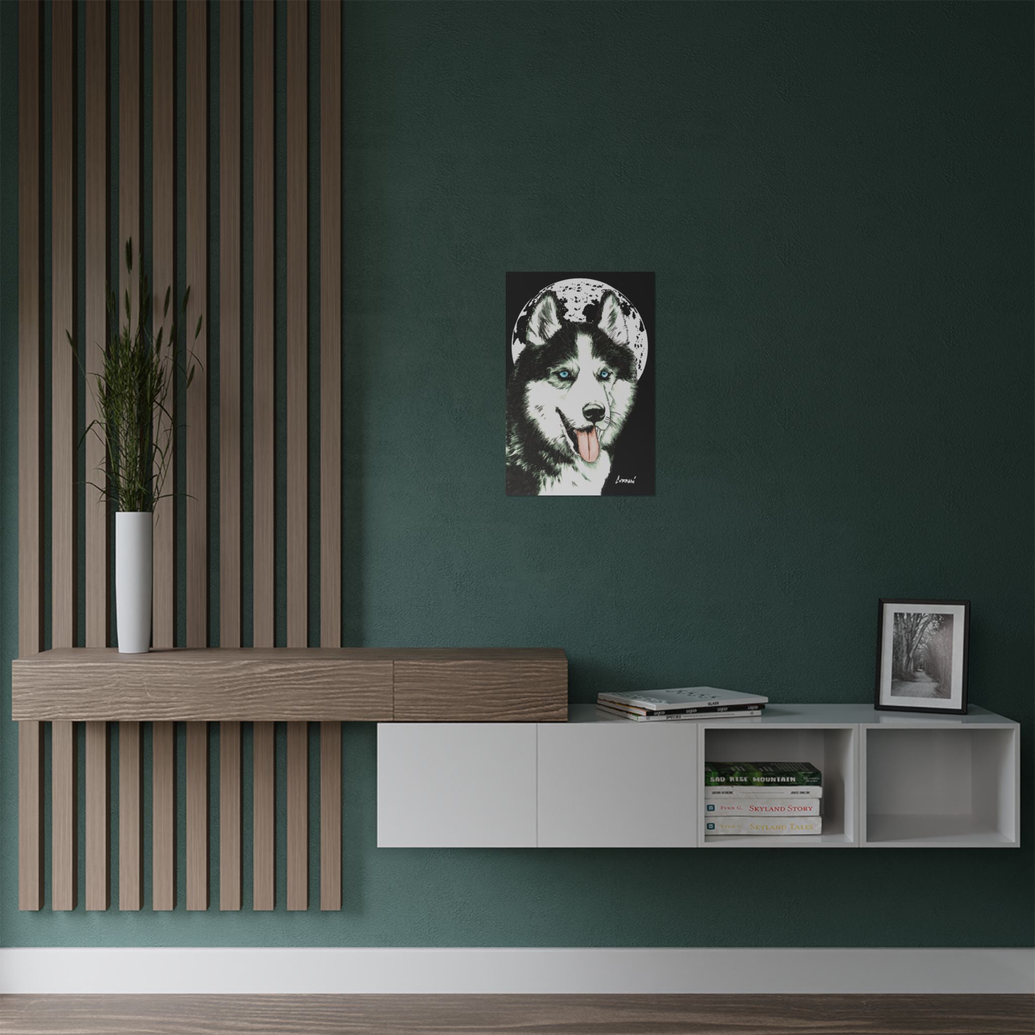 Husky Moon Satin Poster - 300gsm Art Print for Dog Lovers