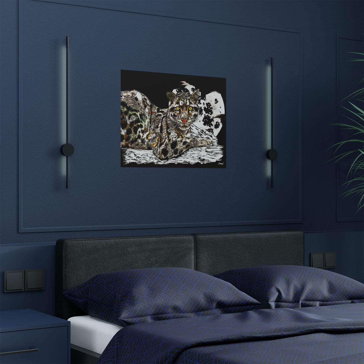 Majestic Snow Leopard Satin Poster – 300gsm Art Print for Wildlife Lovers