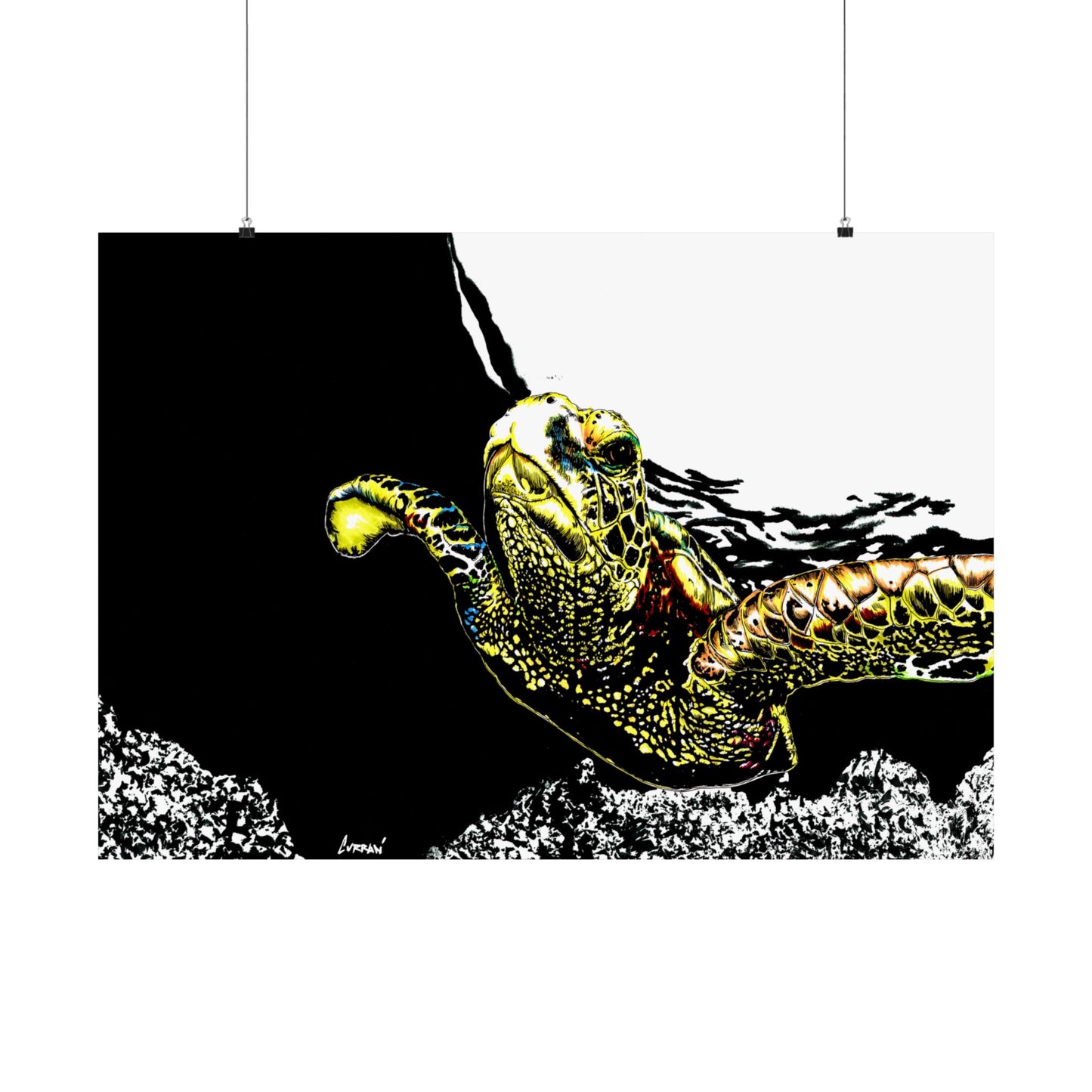 Underwater Turtle Satin Poster - Vibrant Ocean Decor for Marine Life Enthusiasts