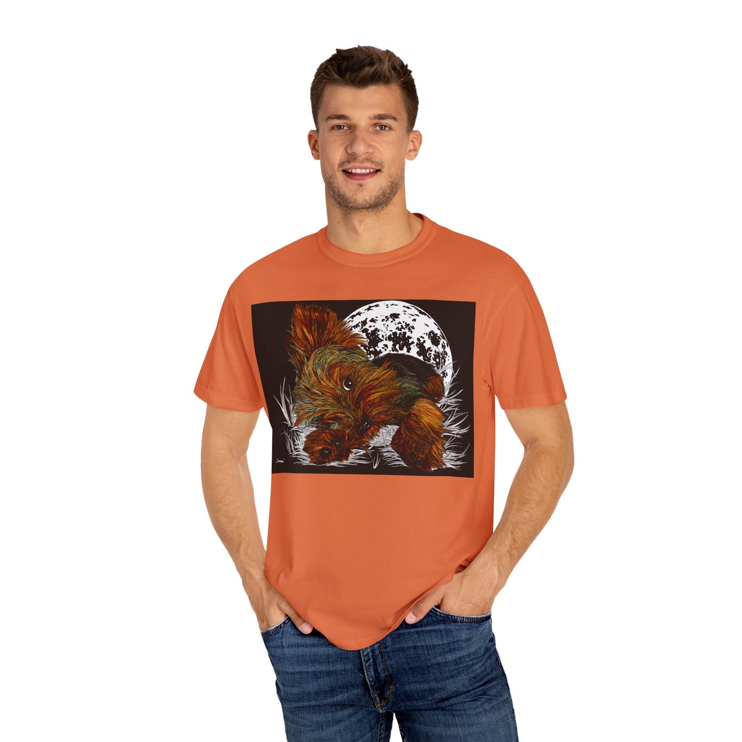 Yorkie Terrier Unisex Garment-Dyed T-Shirt – Original Hand-Drawn Art