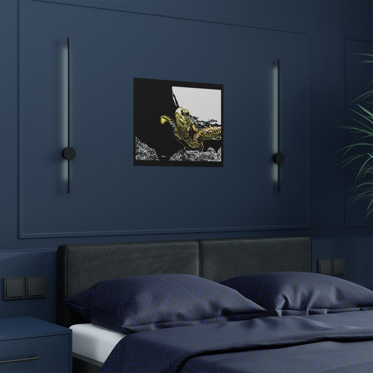 Underwater Turtle Satin Poster - Vibrant Ocean Decor for Marine Life Enthusiasts