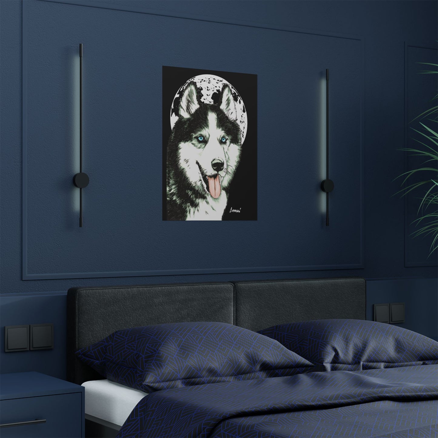Husky Moon Satin Poster - 300gsm Art Print for Dog Lovers