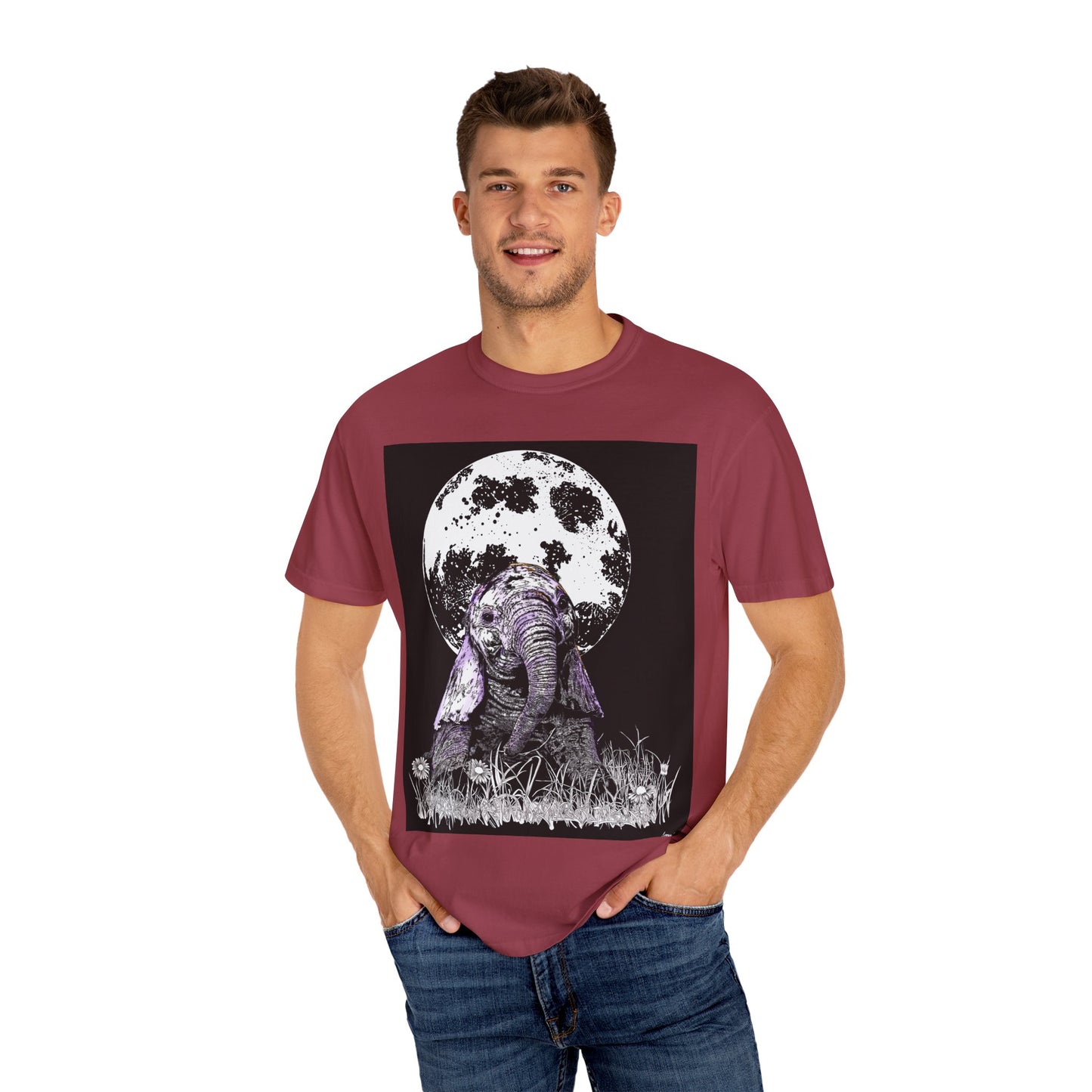 Moonlit Baby Elephant Unisex T-shirt | Eco-Friendly Garment-Dyed Tee