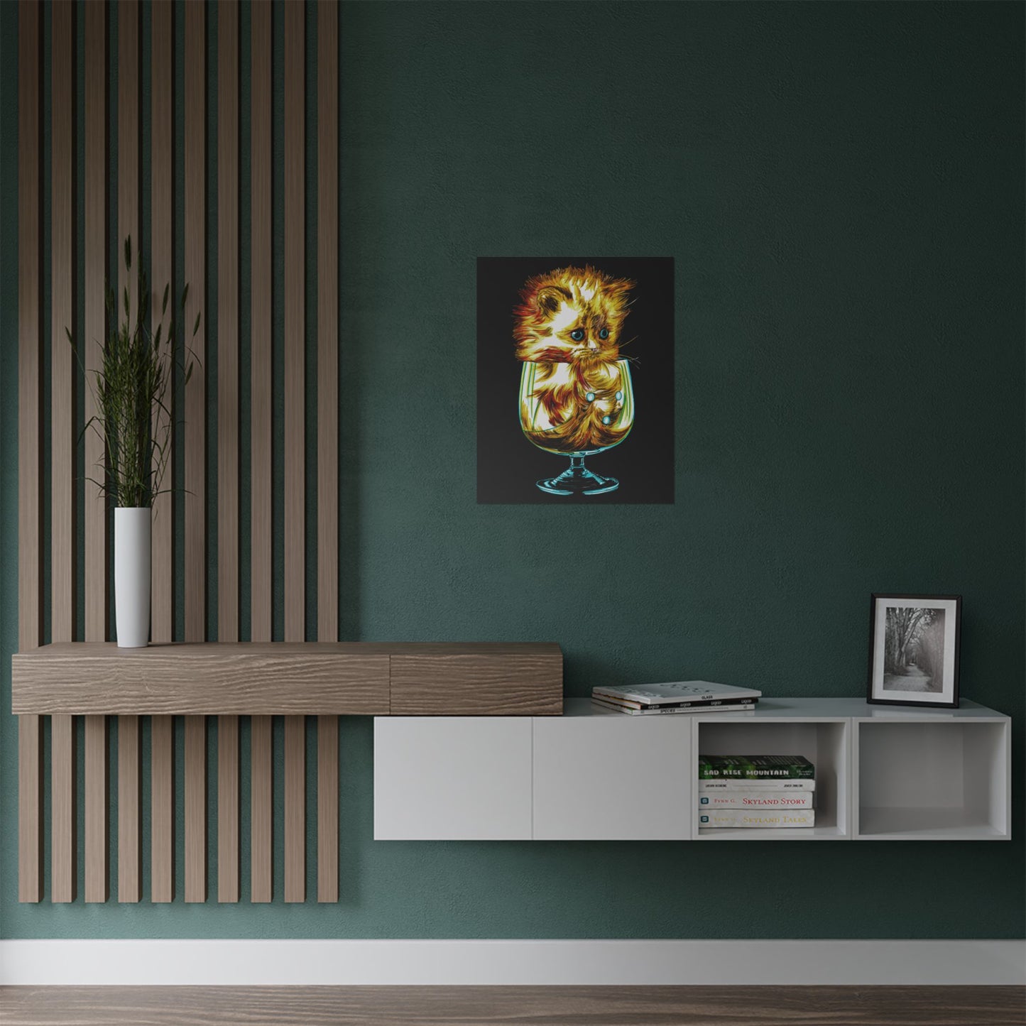 Whimsical Cat in Glass Satin Poster - 300gsm Art Print for Cat Lovers