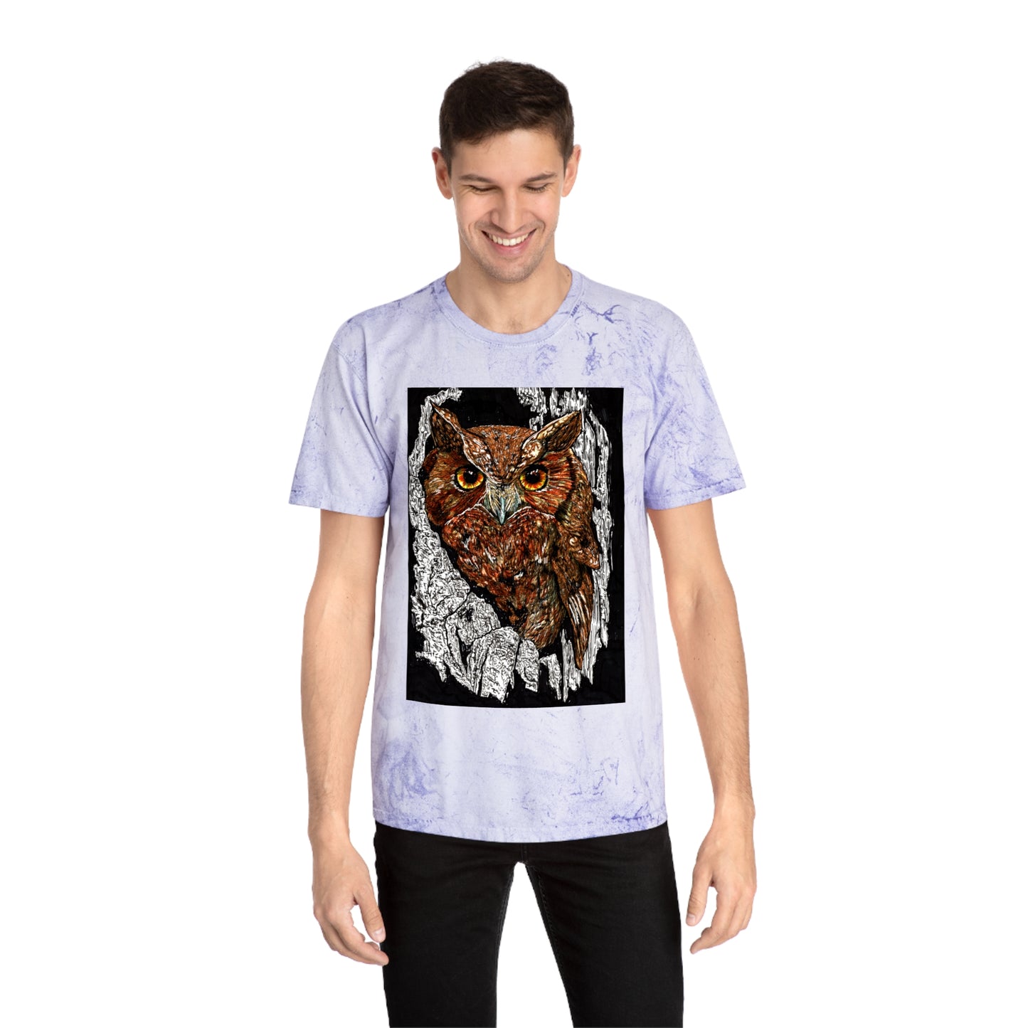Owl in a Tree Color Blast T Shirt Original Hand Drawn Art