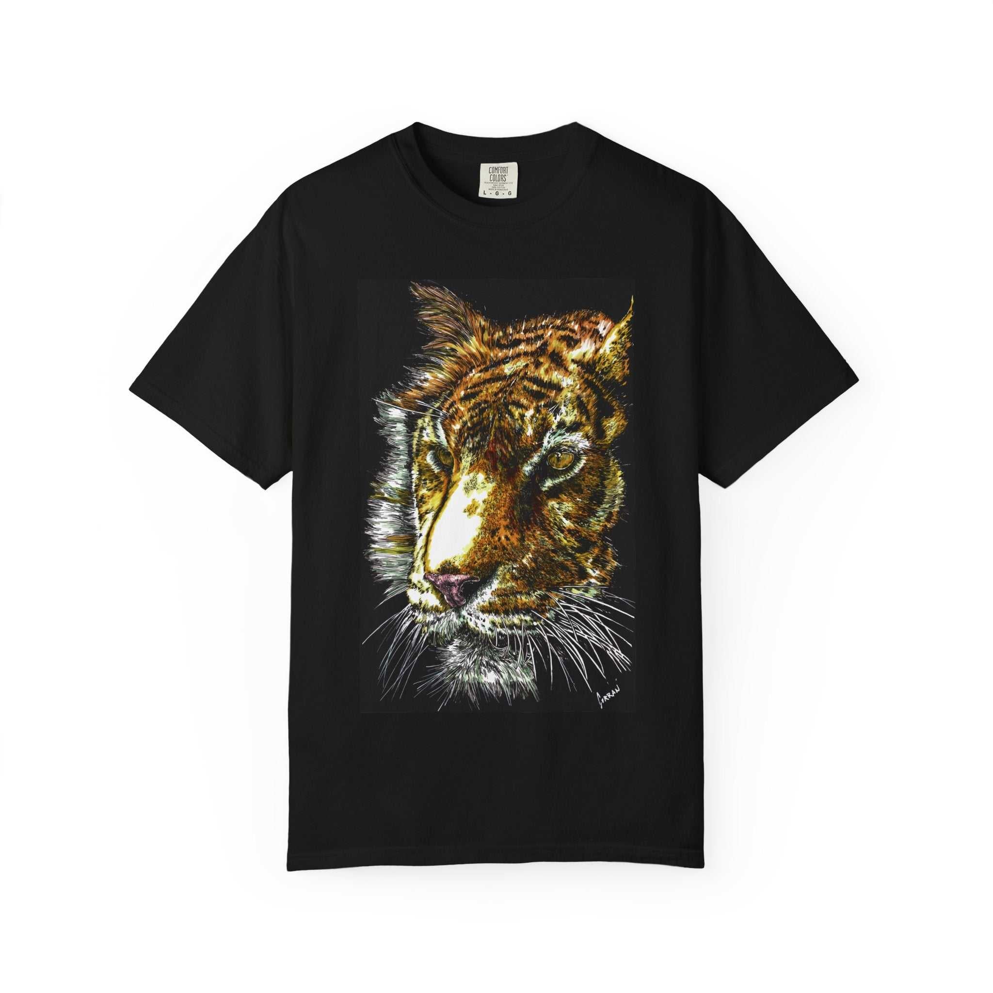 Discover your wild side with our Tiger Art T-Shirt - Vibrant Animal Print - Nature Lover's Apparel featuring the original hand drawn art. Stand out in style!