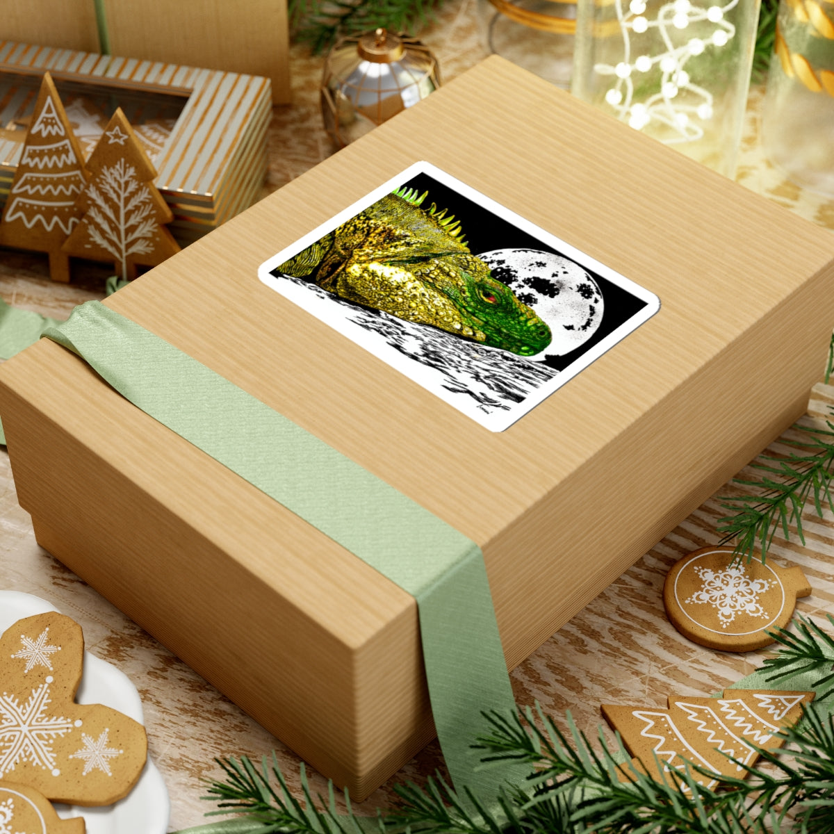 Iguana Kiss-Cut Stickers | Vivid Moonlit Nature Artwork