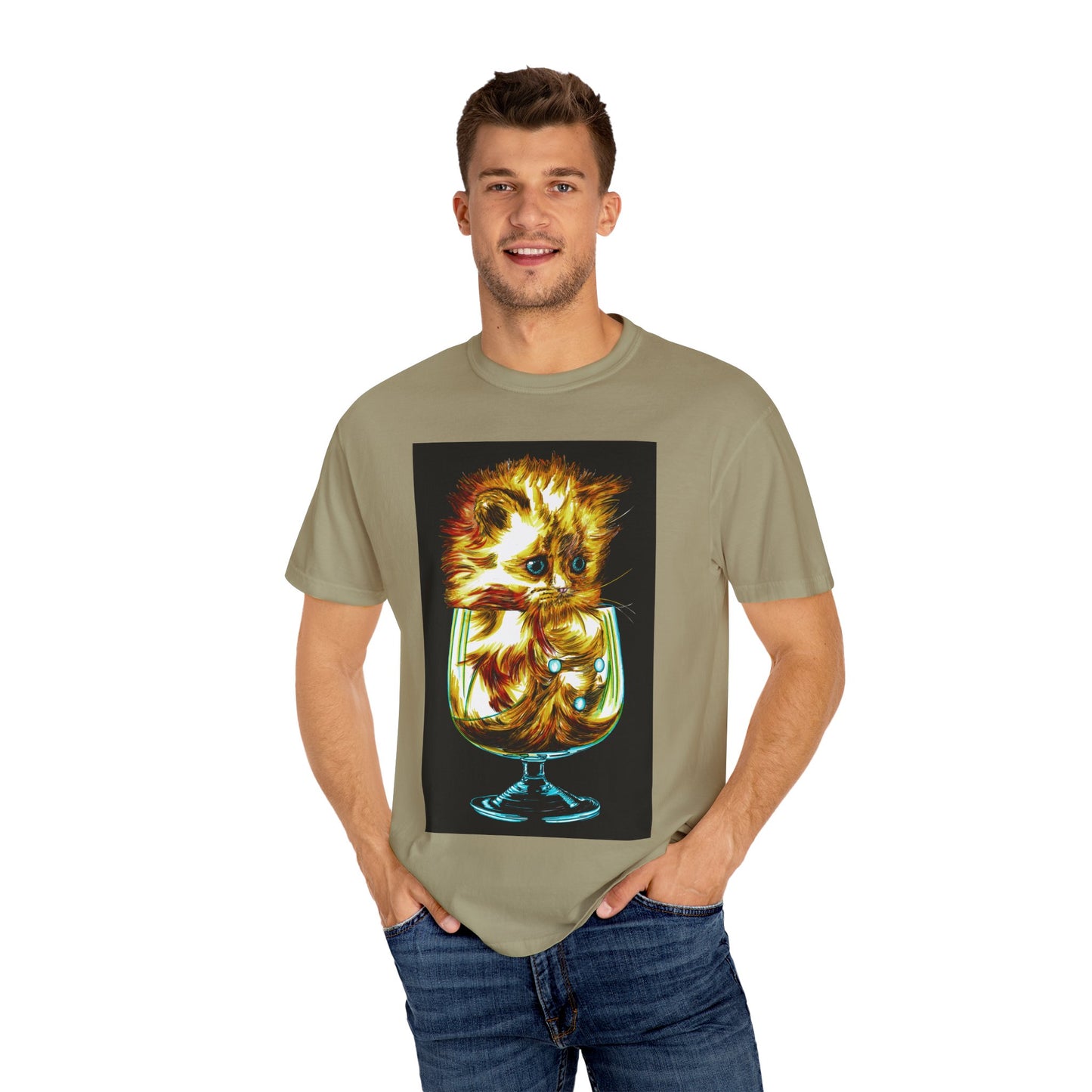 Kitten in a Glass Unisex T-shirt - Hand Drawn Art