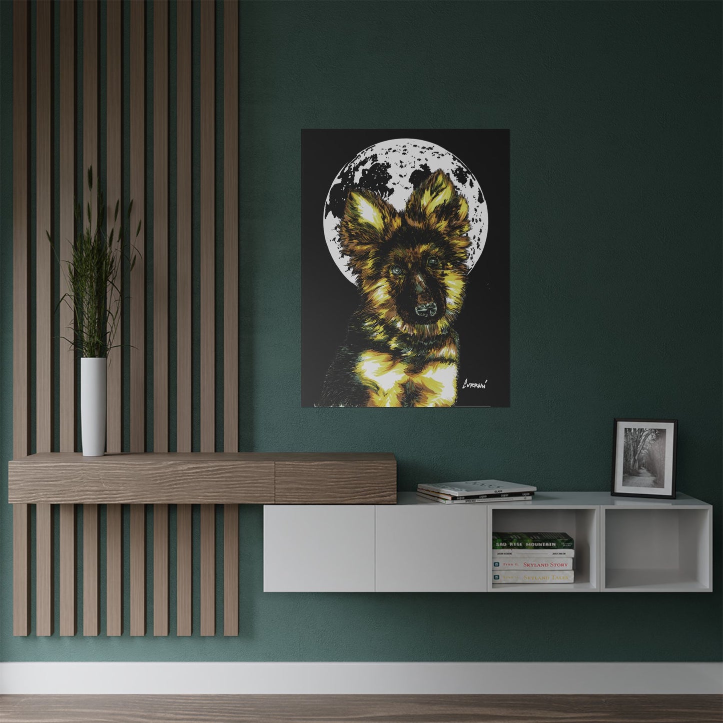Moonlit German Shepherd Satin Poster | 300gsm Art Print for Dog Lovers