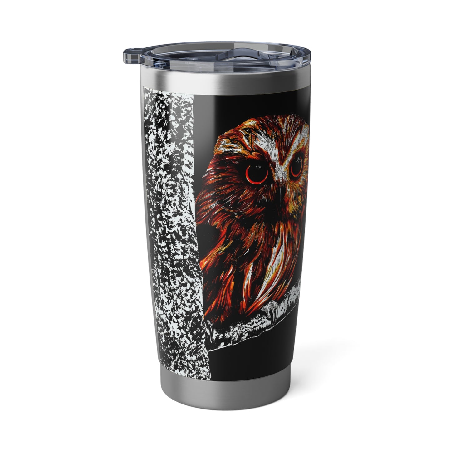 Owl Travel Mug, Original Hand Drawn Art, 20oz Tumbler Gift for Her, Bird Lover Gift, Cute Wise Owl Coffee Cup, Forest Creature Tea Tumbler,