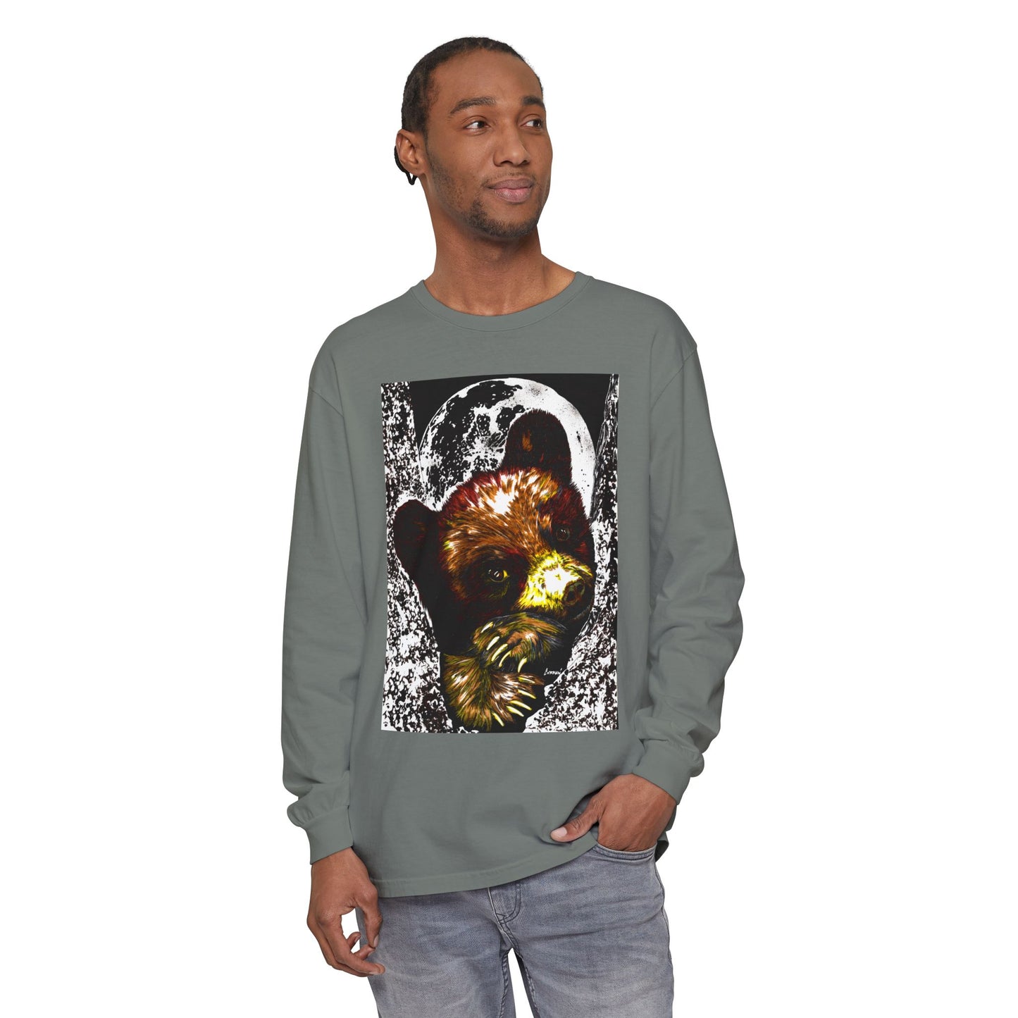 Moonlit Brown Bear Cub Unisex Long Sleeve T Shirt