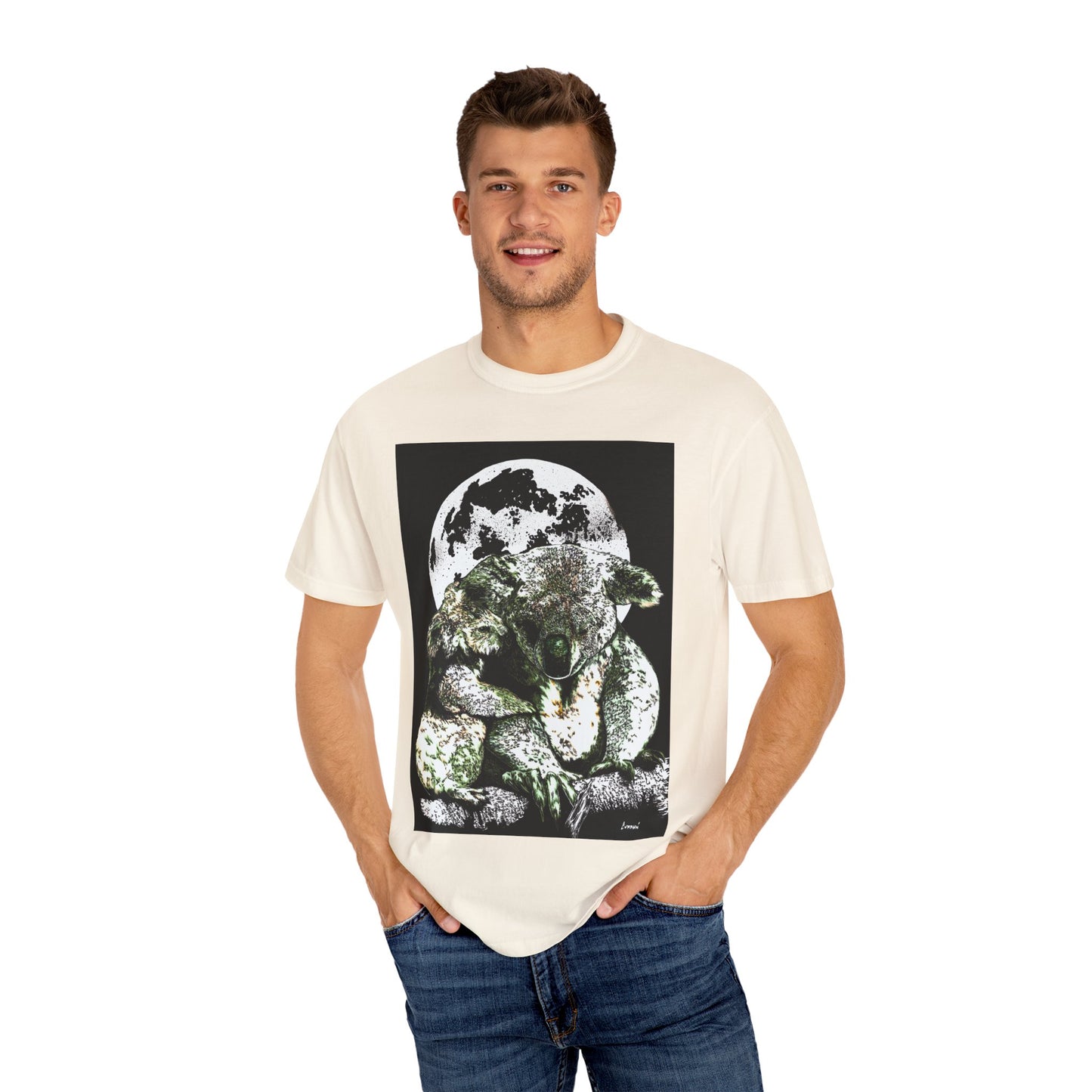 Moonlit Koala T-Shirt for Nature Lovers - Unisex Garment-Dyed Eco-Friendly Tee