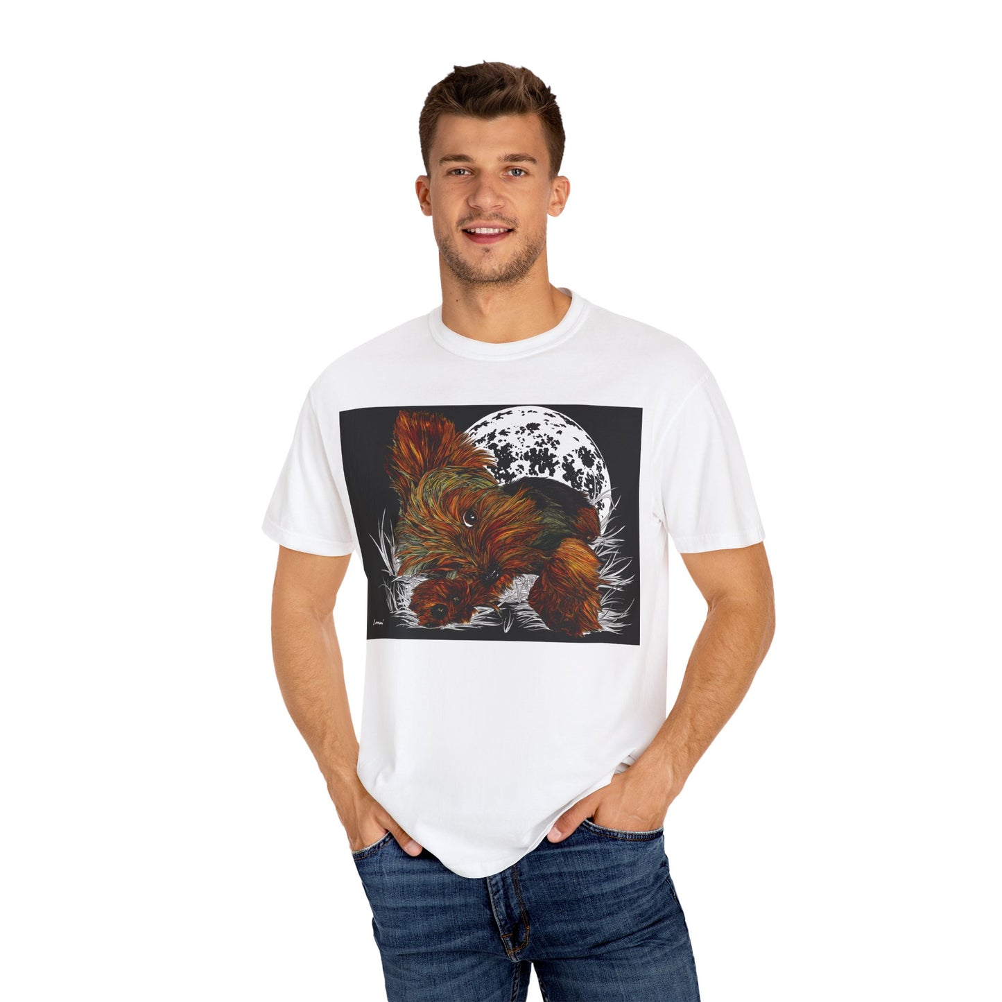 Yorkie Terrier Unisex Garment-Dyed T-Shirt – Original Hand-Drawn Art