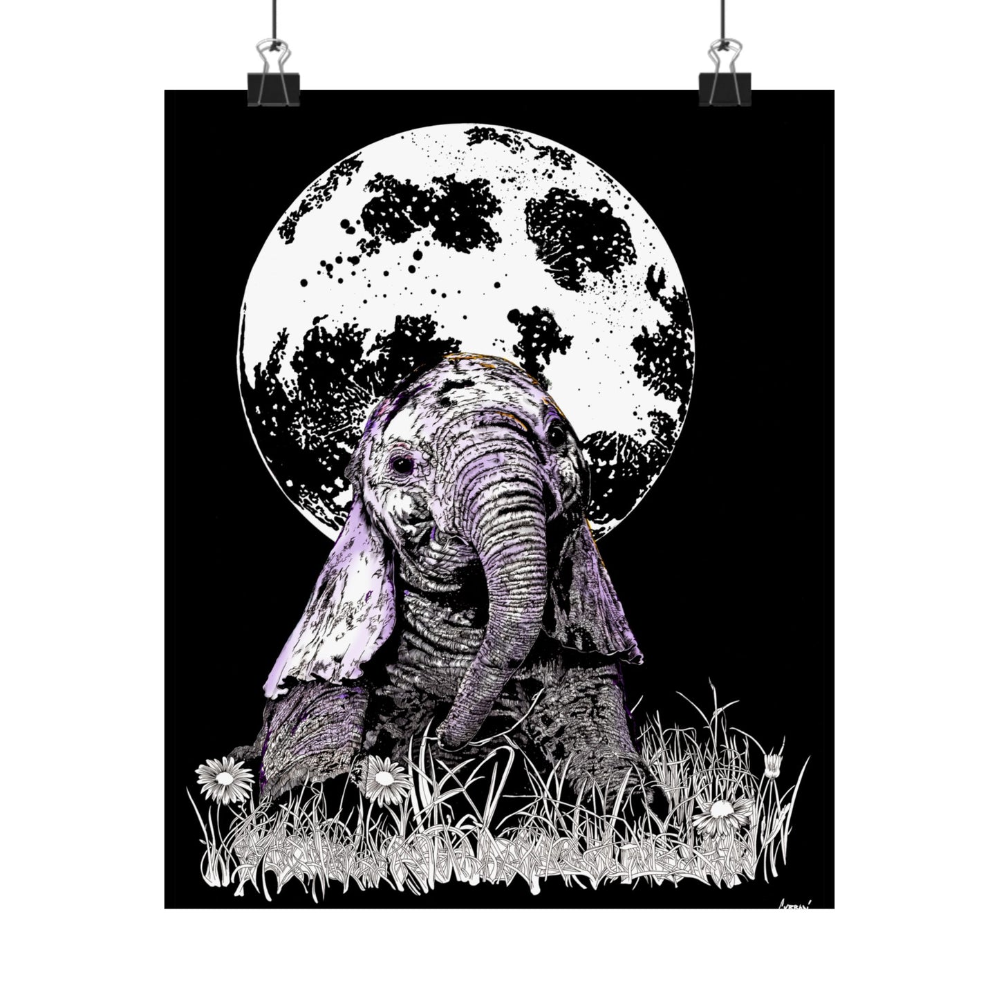 Baby Elephant Satin Poster | Art Print for Nursery Decor
