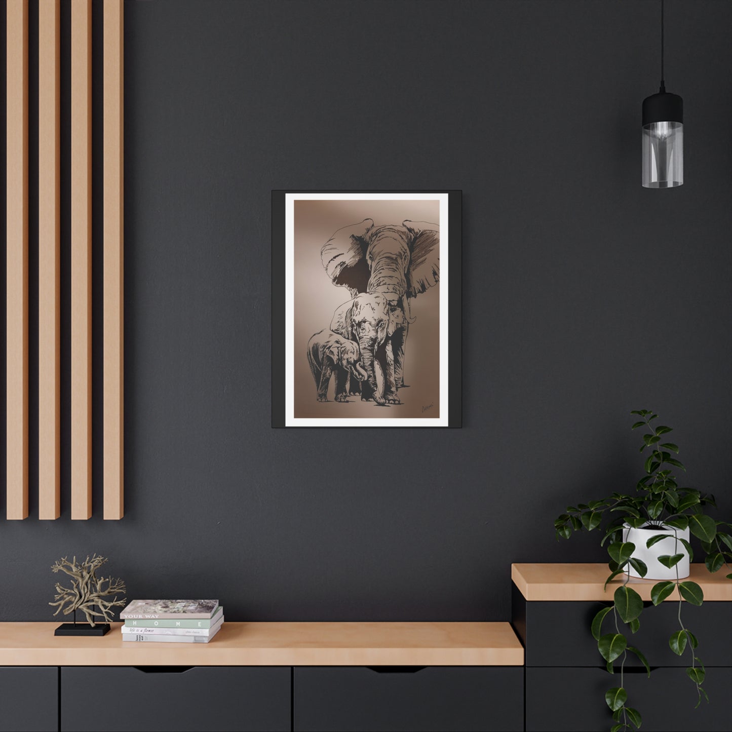 Title: Elephant Family Wall Art, Elephant Print, Wildlife Art, Hand-Drawn Elephant, Safari Wall Decor, Animal Lover Gift, Nature Art. Printed on Matte Canvas, Stretched, 1.25"