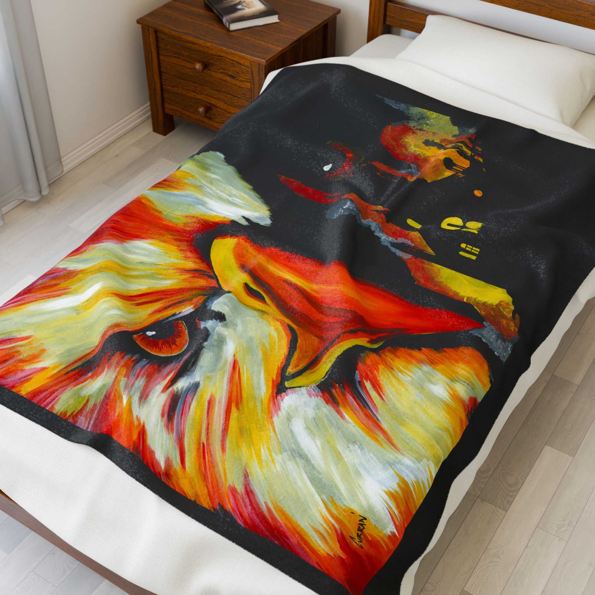 Vibrant Phoenix Velveteen Plush Blanket with Artistic Bird