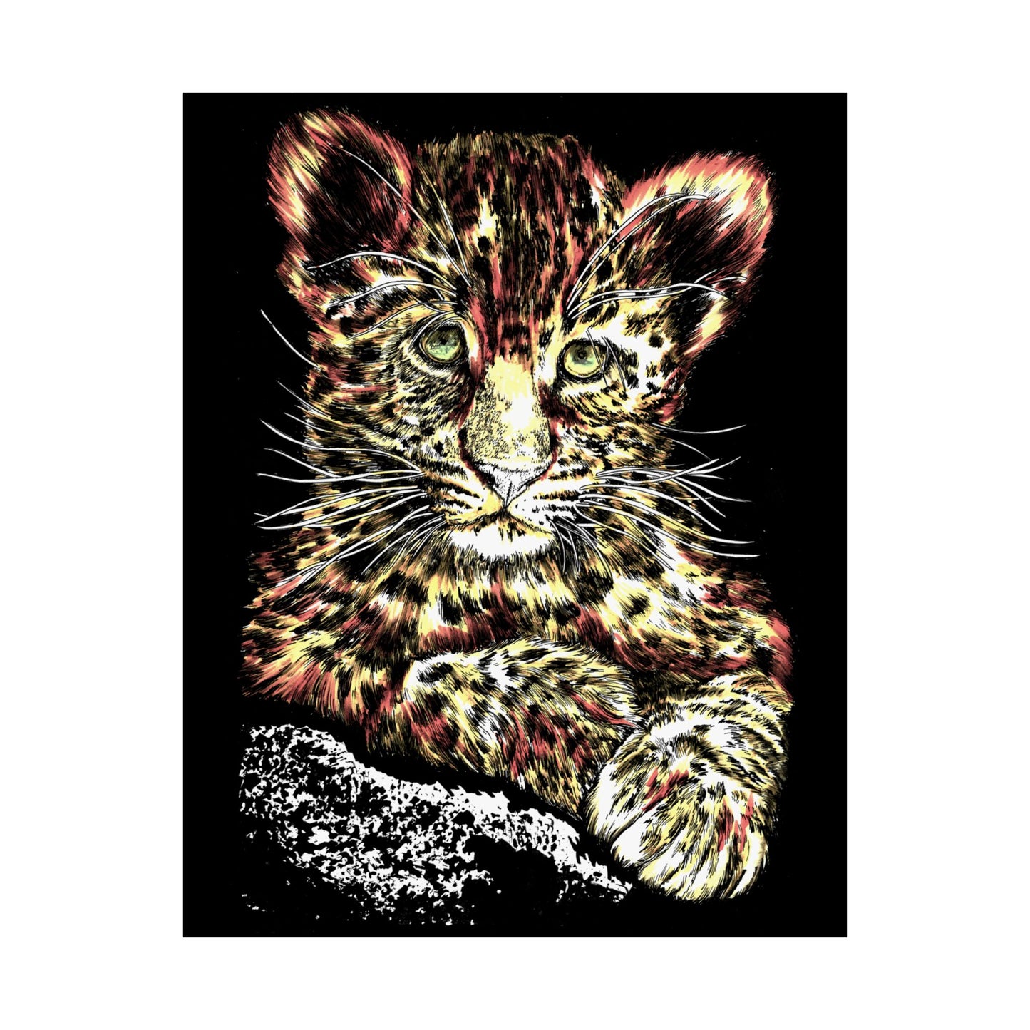 Leopard Cub Satin Poster - Vibrant Art Print for Animal Lovers