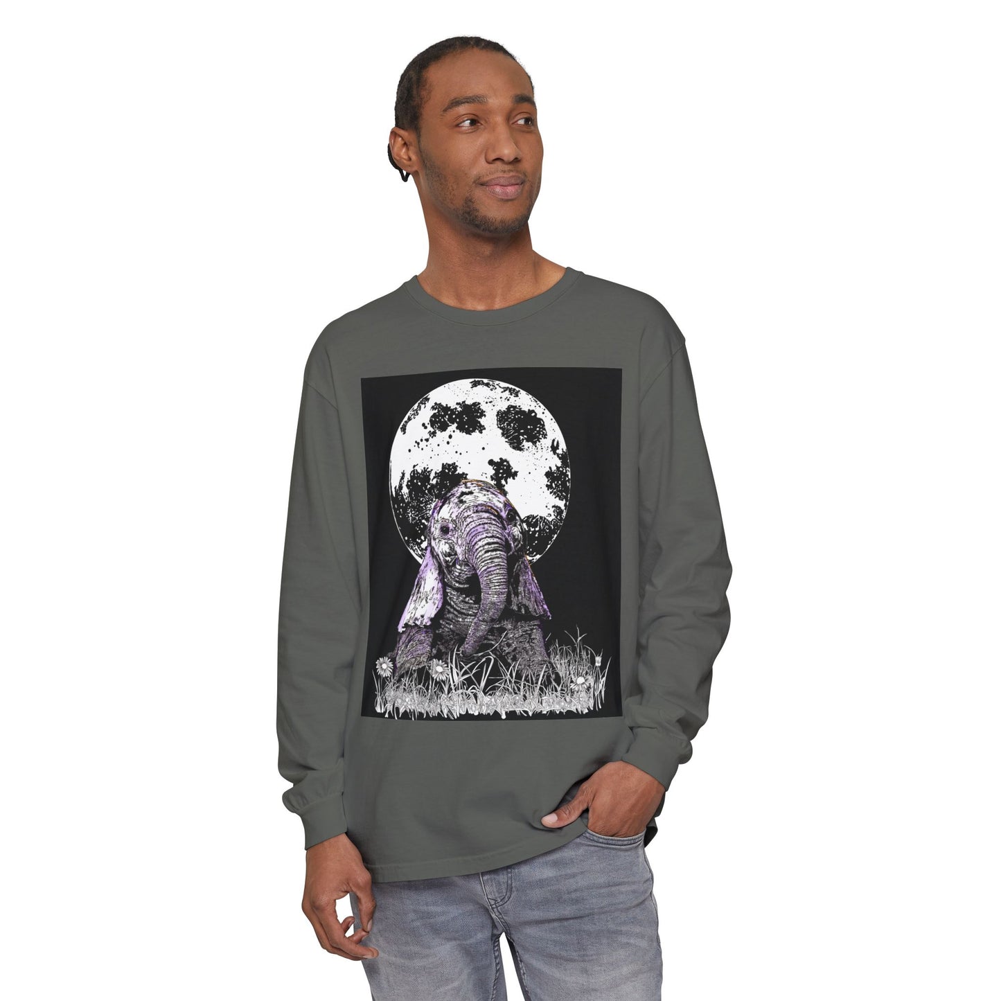 Moonlit Baby Elephant Long Sleeve T-Shirt
