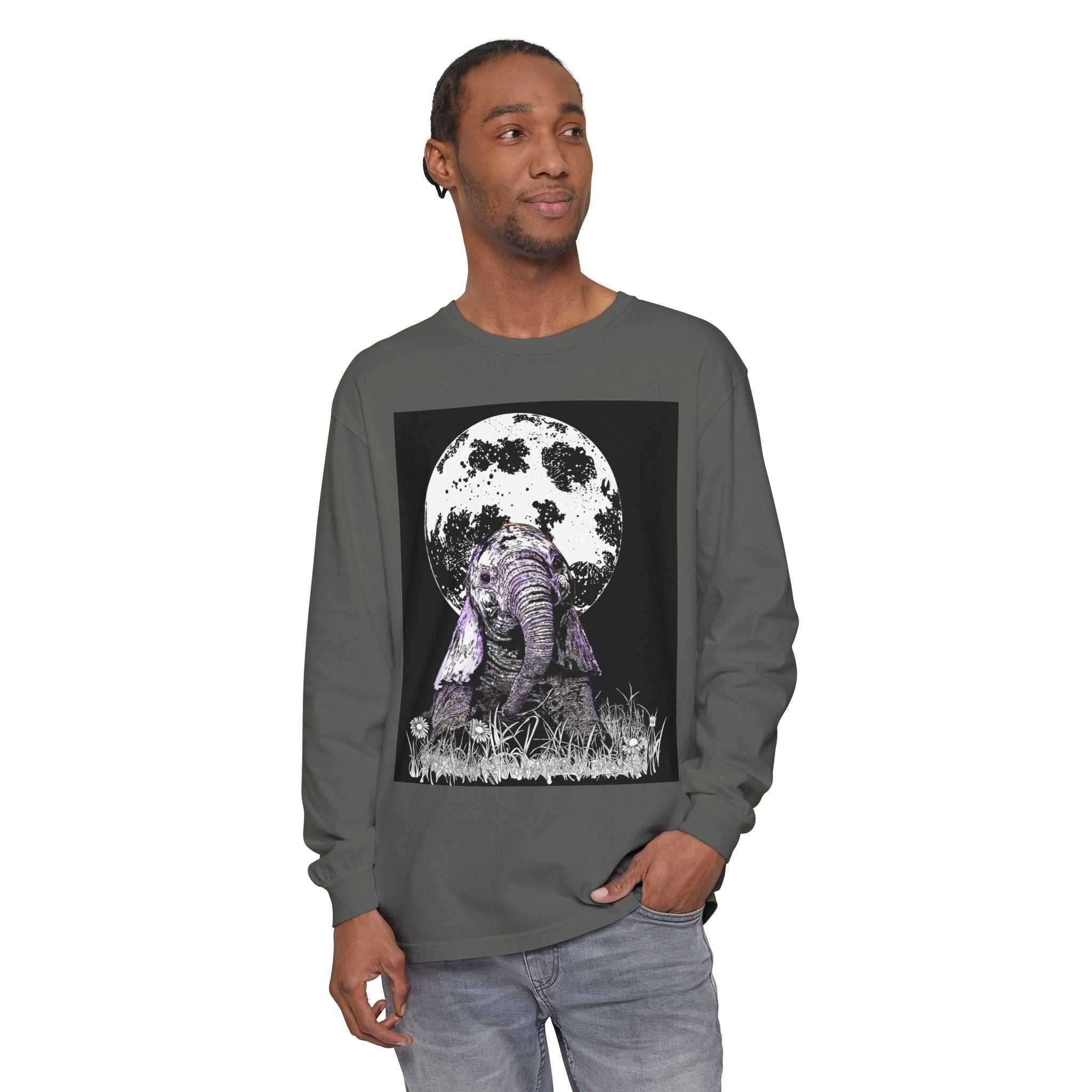 Moonlit Baby Elephant Long Sleeve T-Shirt
