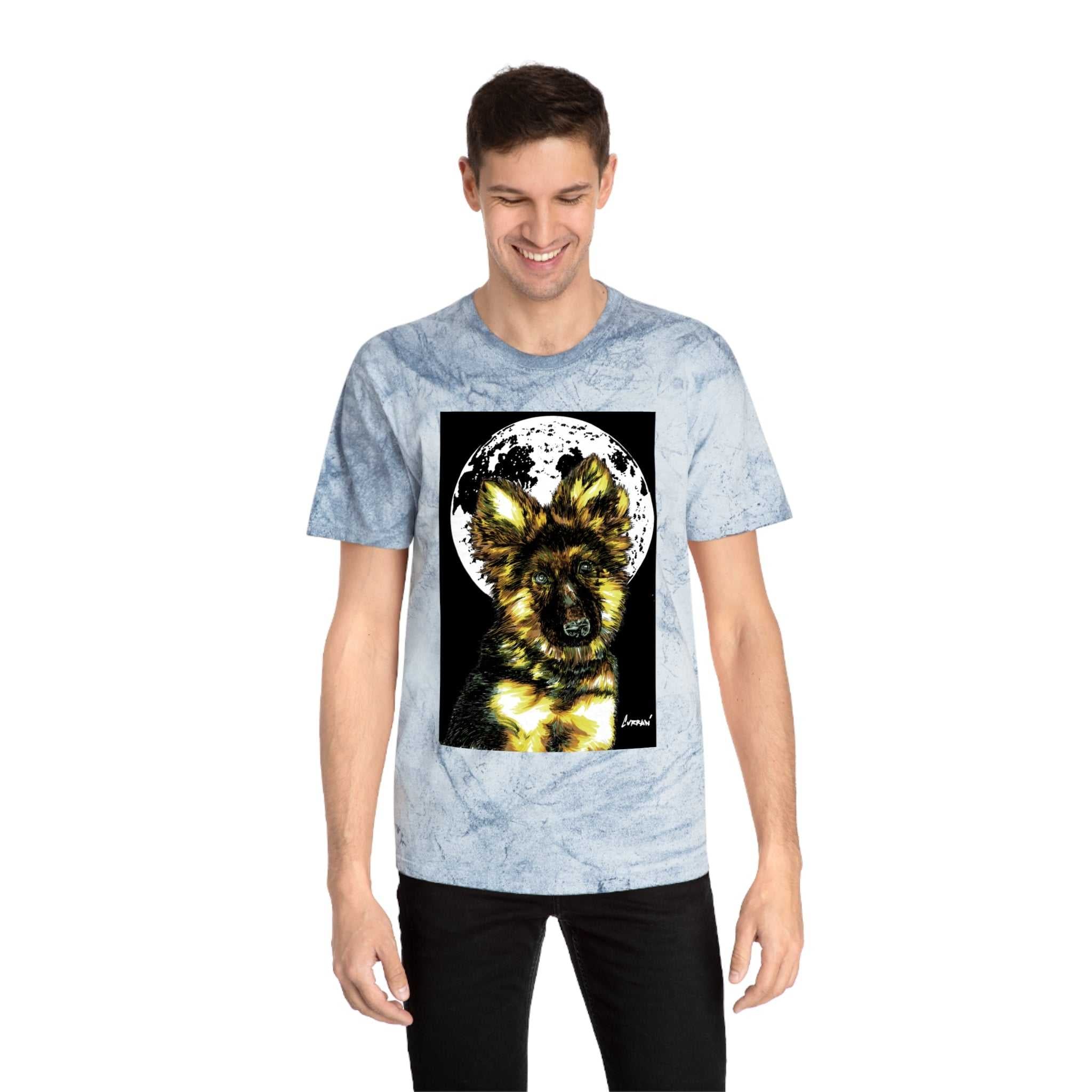 Unisex Color Blast T Shirt with Moonlit German Shepherd
