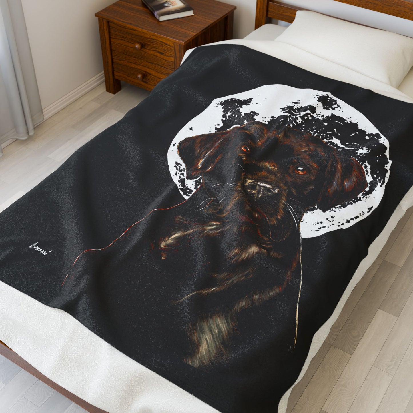 Chocolate Lab Dog Moon Velveteen Plush Blanket