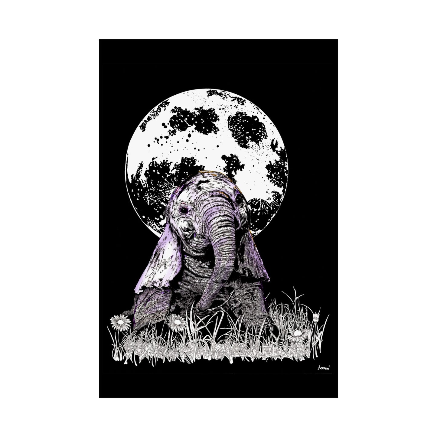 Baby Elephant Satin Poster | Art Print for Nursery Decor