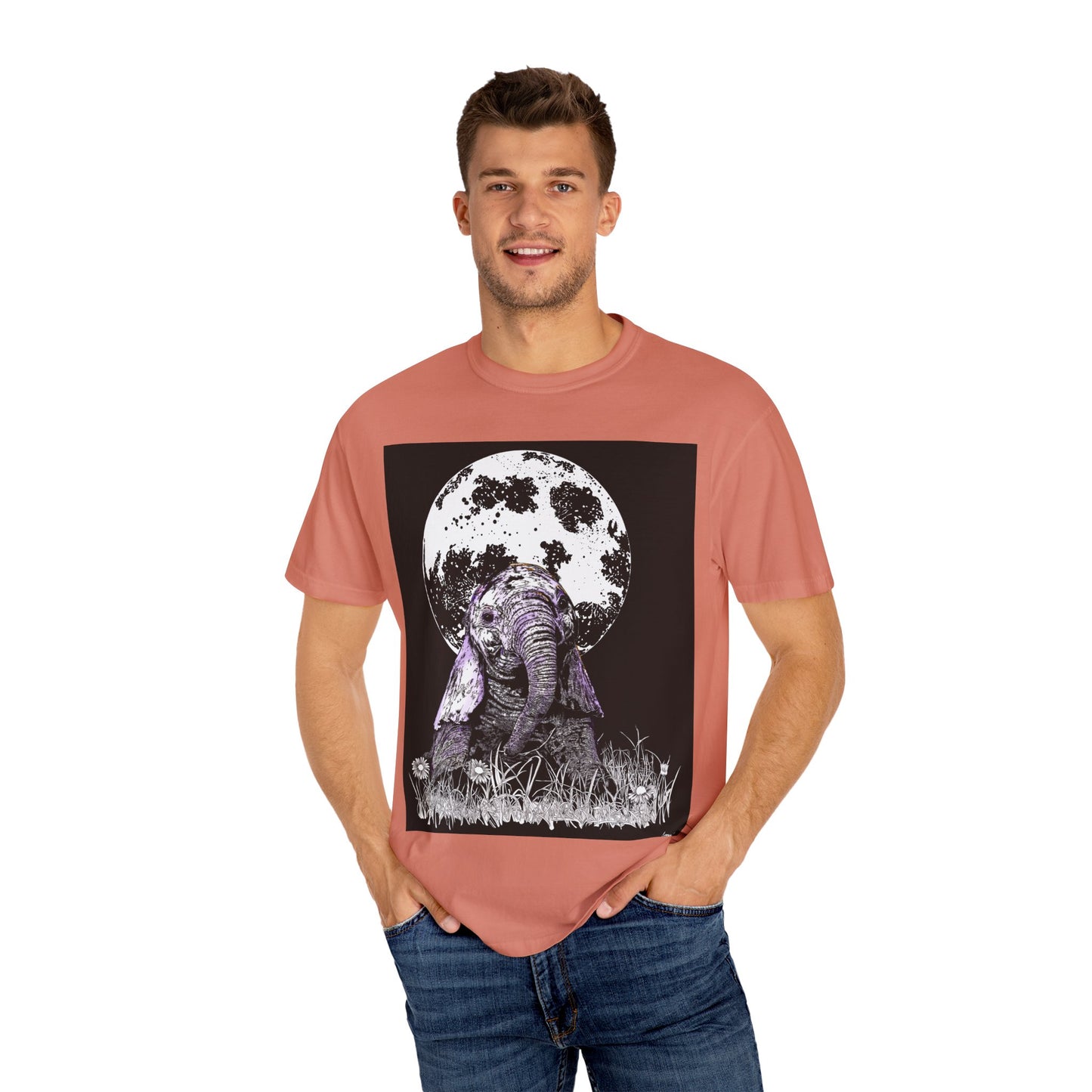 Moonlit Baby Elephant Unisex T-shirt | Eco-Friendly Garment-Dyed Tee