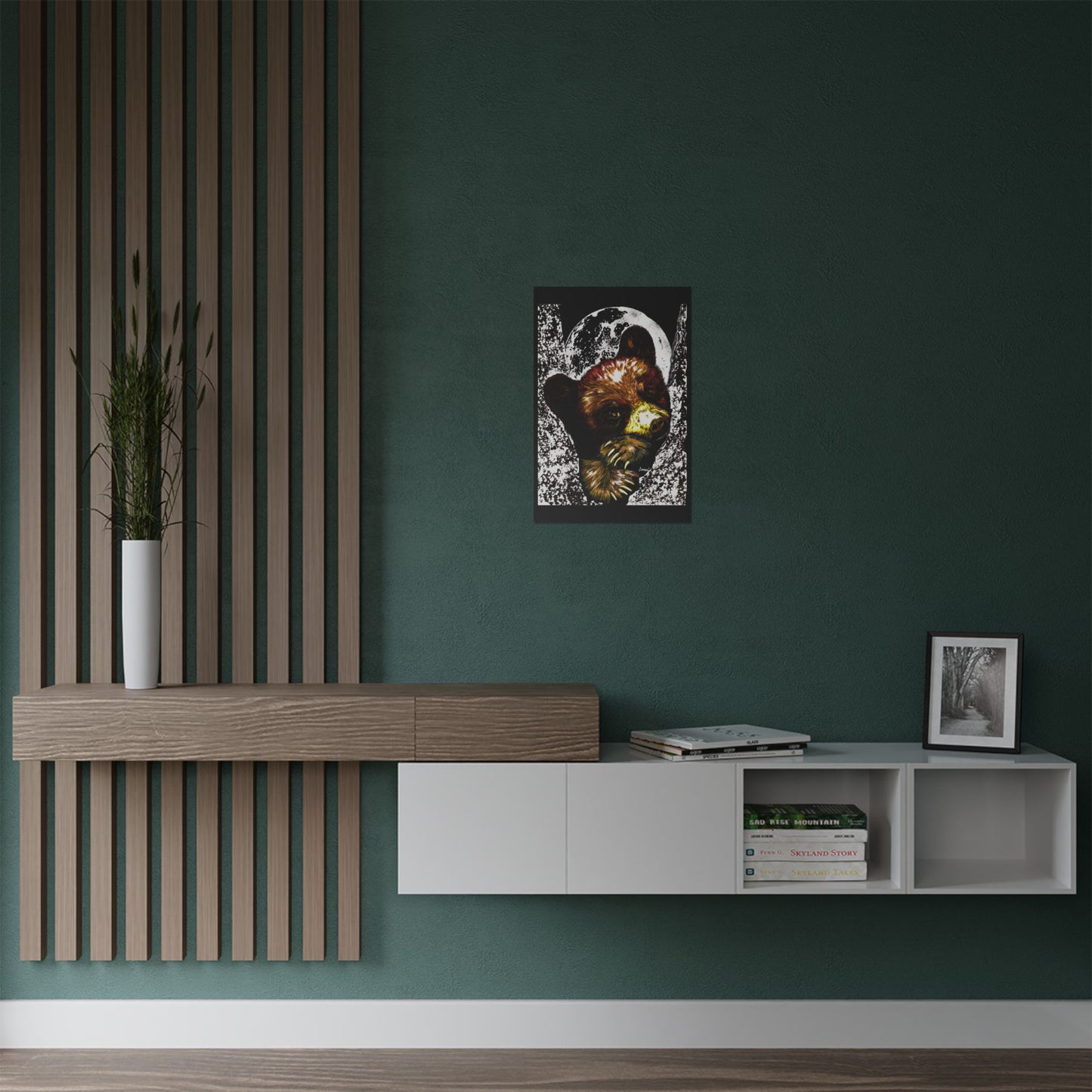 Brown Bear Moon Satin Poster - Art Print for Nature Lovers