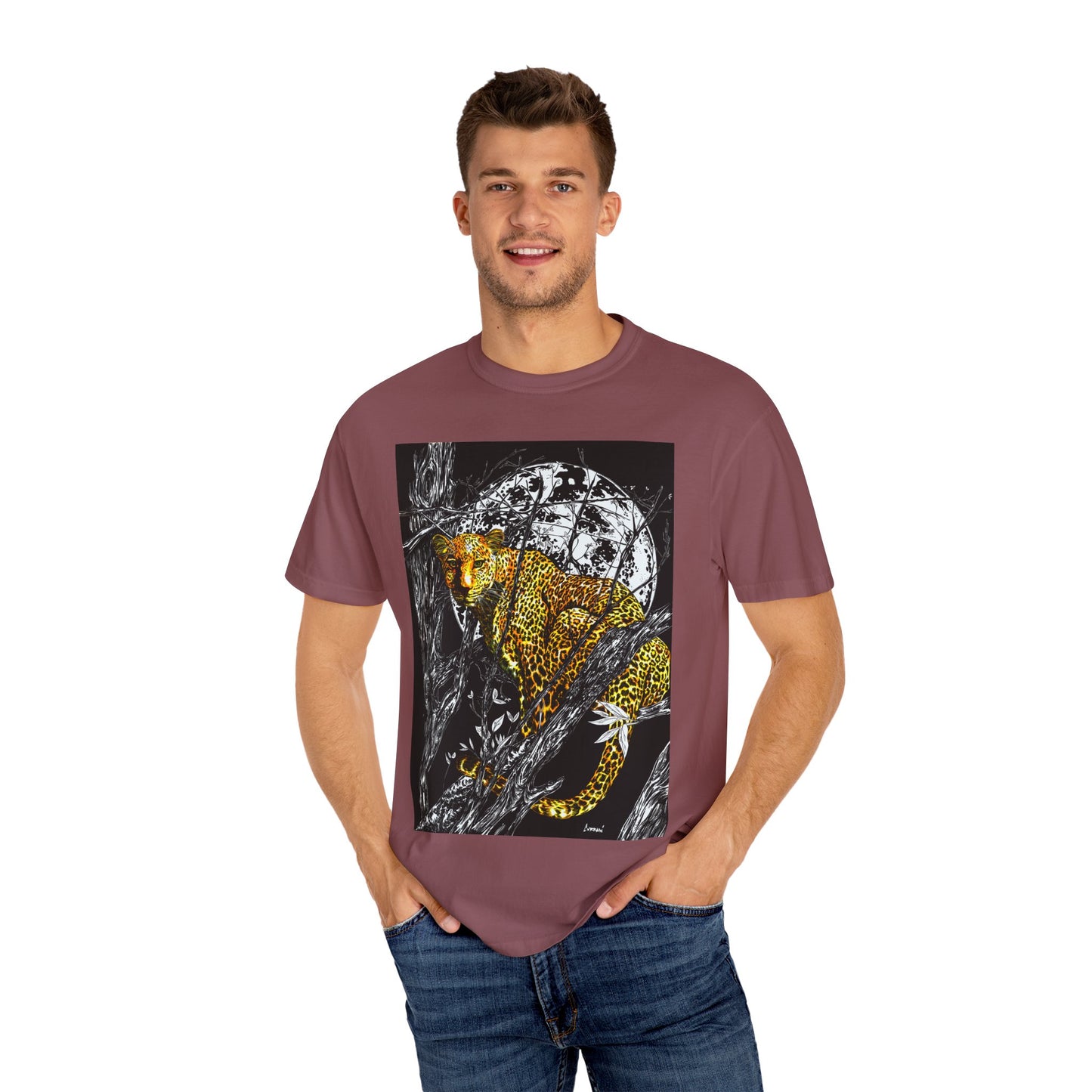 Moonlit Leopard Unisex Garment-Dyed T-Shirt - Wild Animal Art Tee